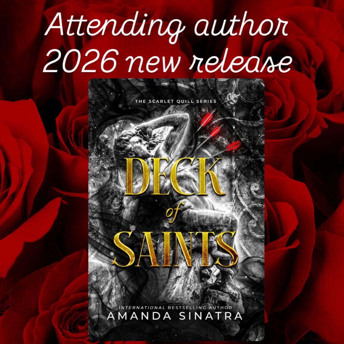 Attending author @authoramandasinatra has 2 new releases coming out this year that will be at her table for #RITV26 and this is one of them!
Deck of Saints #2 in The Scarlet Quill series (dark urban fantasy)
Synopsis:
Remi Watson didn’t expect to join a secret society when fulfilling her Grams will by attending Columbia University, but now a Scarlet, destined to defend mankind against demonic forces, Remi must learn to navigate through the darkest of battles… and forbidden love.
Now an official member of The Order of the Scarlet Quill, she begins her journey trying to find her missing roommate and protect her best friend, all while training vigorously to keep up with her peers.
However, as she begins to experience untapped powers, she is haunted by vague dreams of the first Scarlet, Juniper—and a prophecy that could end the world.
Although she would prefer to do it all alone, her guardian, Josh, is never far behind, instigating conflicting feelings while she struggles to find her feet in this new reality.
When invited to meet The Spades, the elite members of the Order in Edinburgh Scotland, Remi learns that her family are not the only ones keeping secrets.
Now, as her feelings for Josh grow more complicated, so do the circumstances, and she is soon faced with the choice to save the ones she loves or let the world burn.
Tropes:
Chosen One
Hidden Prophecy
Secret Society
FMC Anxiety Rep
Moody Guardian MMC
One Bed
Forbidden Love
Demon Hunters
Open door spice
#romantasy #romantasyinthevalley #bookconvention