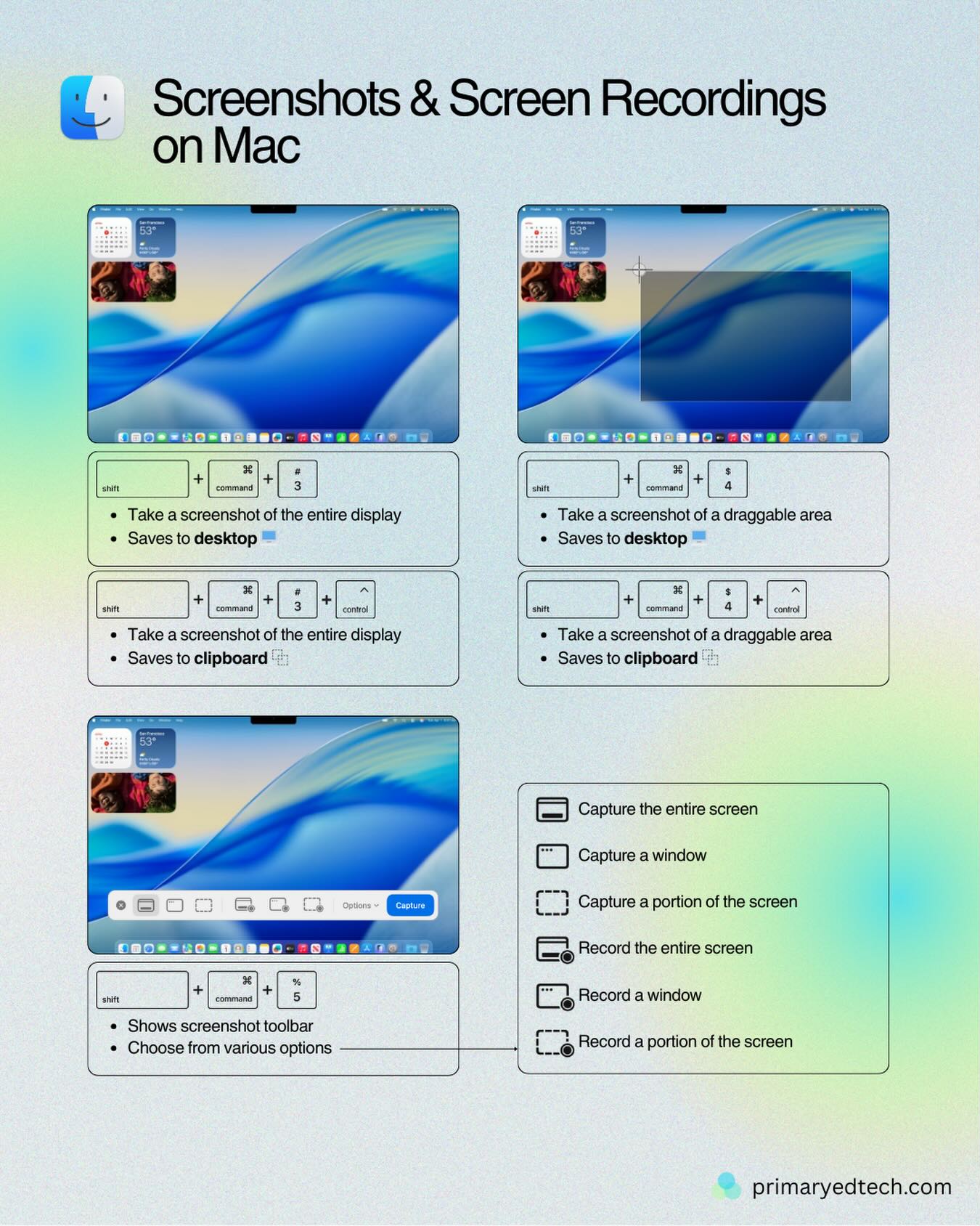 One shortcut set every teacher should know 💻📸
Mac’s built-in screenshot and screen recording tool makes it easy to capture exactly what you need — whether you’re creating instructions, giving feedback, or modelling a process for students.
Use them for:
• Step-by-step guides
• Screen-recorded explanations
• Feedback on student work
• Sharing quick how-tos with staff
Fast, built-in, and no extra tools required.
#macforteachers #screenshots #screenrecording #teacherlife #digitalteaching