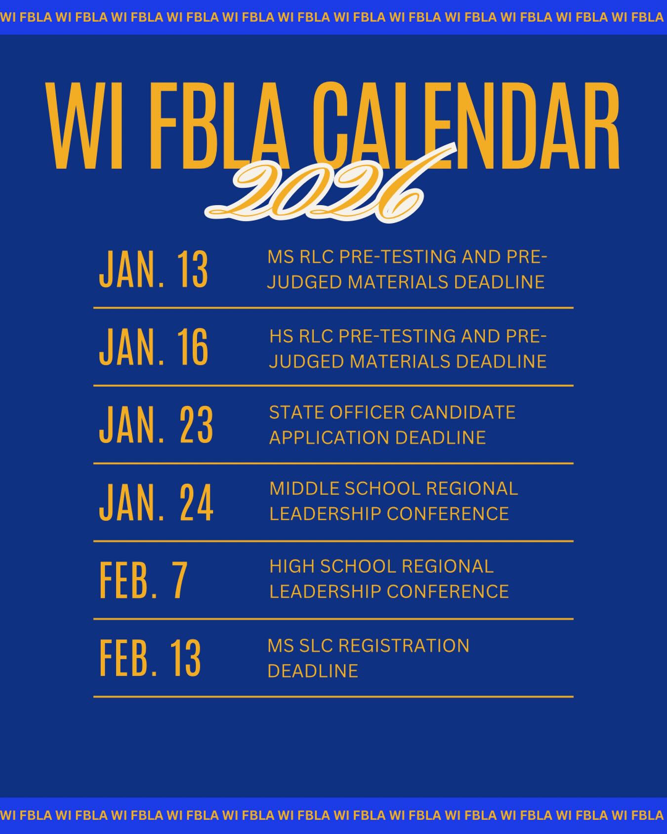 For the full calendar check out the link in our bio or go to wifbla.org!
Good luck with all of the upcoming FBLA events this year!