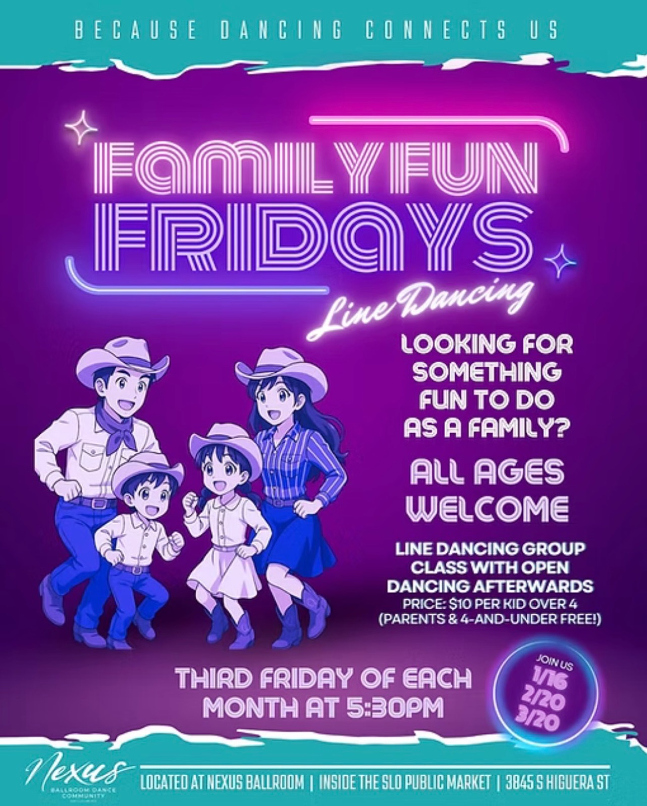 🤠💃 Family Fun Fridays are here! Line dancing, laughs, and quality time for all ages. Join us every third Friday at 5:30pm!