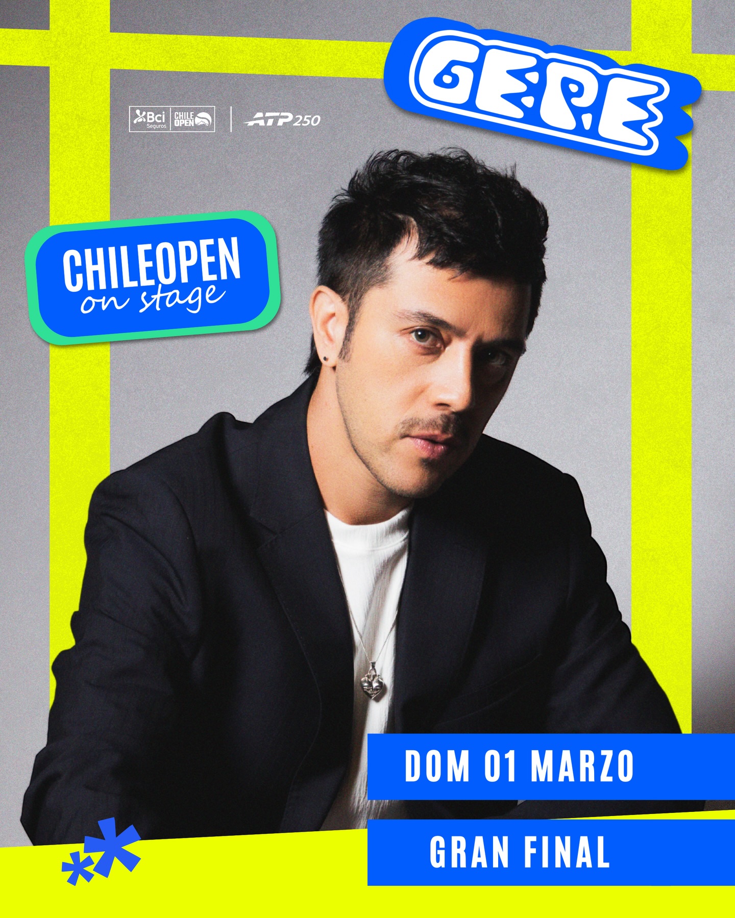 ¡El ritmo de la final ya tiene nombre! 🎾🎶
Nos emociona anunciar a Gepe como el primer confirmado para nuestro ChileOpen On Stage 2026. El destacado artista nacional será el encargado de encender el ambiente en la previa de la Final, transformando el Court Central Jaime Fillol en un escenario único.
🎟 ¡No te quedes fuera! Entradas en @ticketmastercl
#BciSegurosChileOpen #ViviendoCadaPunto