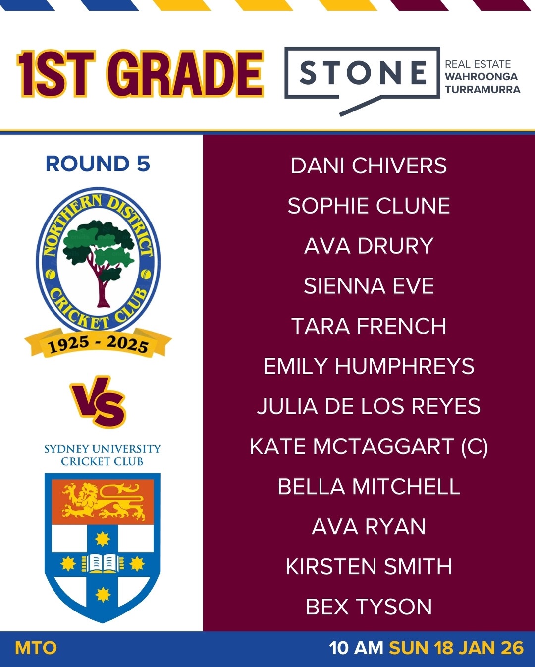 Women’s Teams are in 🌳
Proudly brought to you by Stone Real Estate Wahroonga/Turramurra