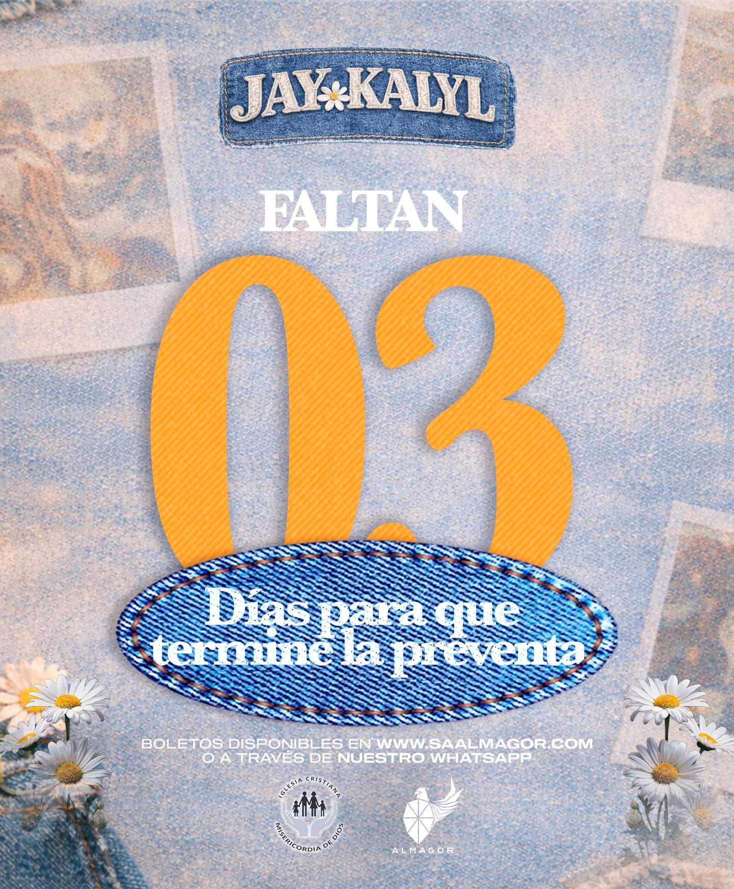 ⏰🚨 ÚLTIMO AVISO 🚨⏰
En 3 DÍAS se termina la PREVENTA 😱🔥
Después de eso, los precios suben.
🎤 @jaykalylmusic en Guatemala
📅 28 de febrero
📍 Iglesia Cristiana Misericordia de Dios · Zona 11
🎫 General: Q125 (en preventa hasta agotar existencias)
🎫 VIP: Q250 (precio normal)
🎟 Comprá tus entradas en saalmagor.com
📲 O también por WhatsApp
#JayKalyl #Preventa #UltimosDias #ConciertoCristiano #Guatemala #EventoCristiano #JovenesCristianos