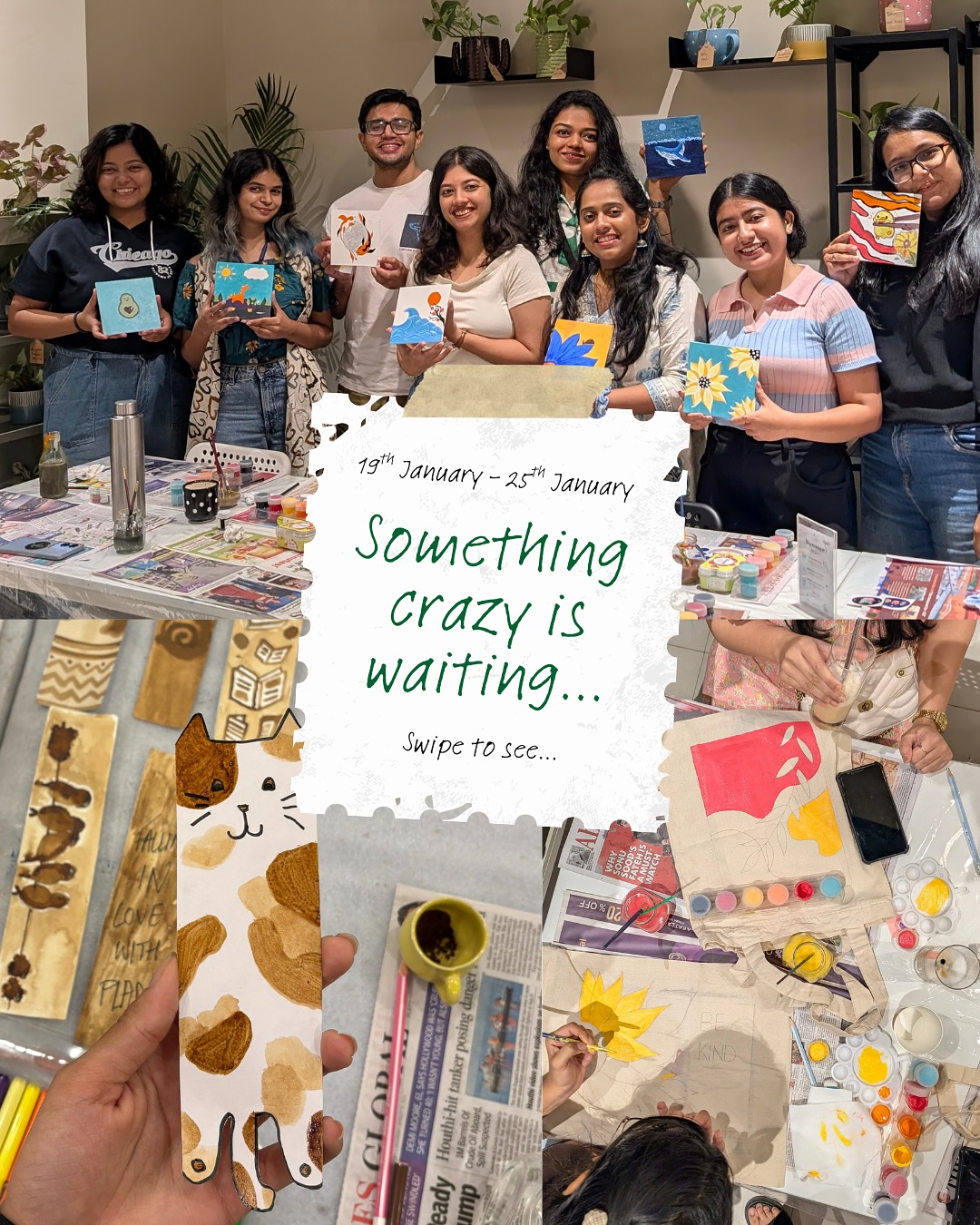 Paint, people, and a whole lot of creativity 🎨
Something exciting is on the way, swipe to see 👀✨
Sign up now! (link in bio) 🫶
📍CPL, Rajpath-Rangoli
#january2025 #crazyplantladycafe #weekendeventsinahmedabad #eventsinahmedabad #weekdayevents #fyp #explorepage #ahmedabad_instagram #cafeinahmedabad
