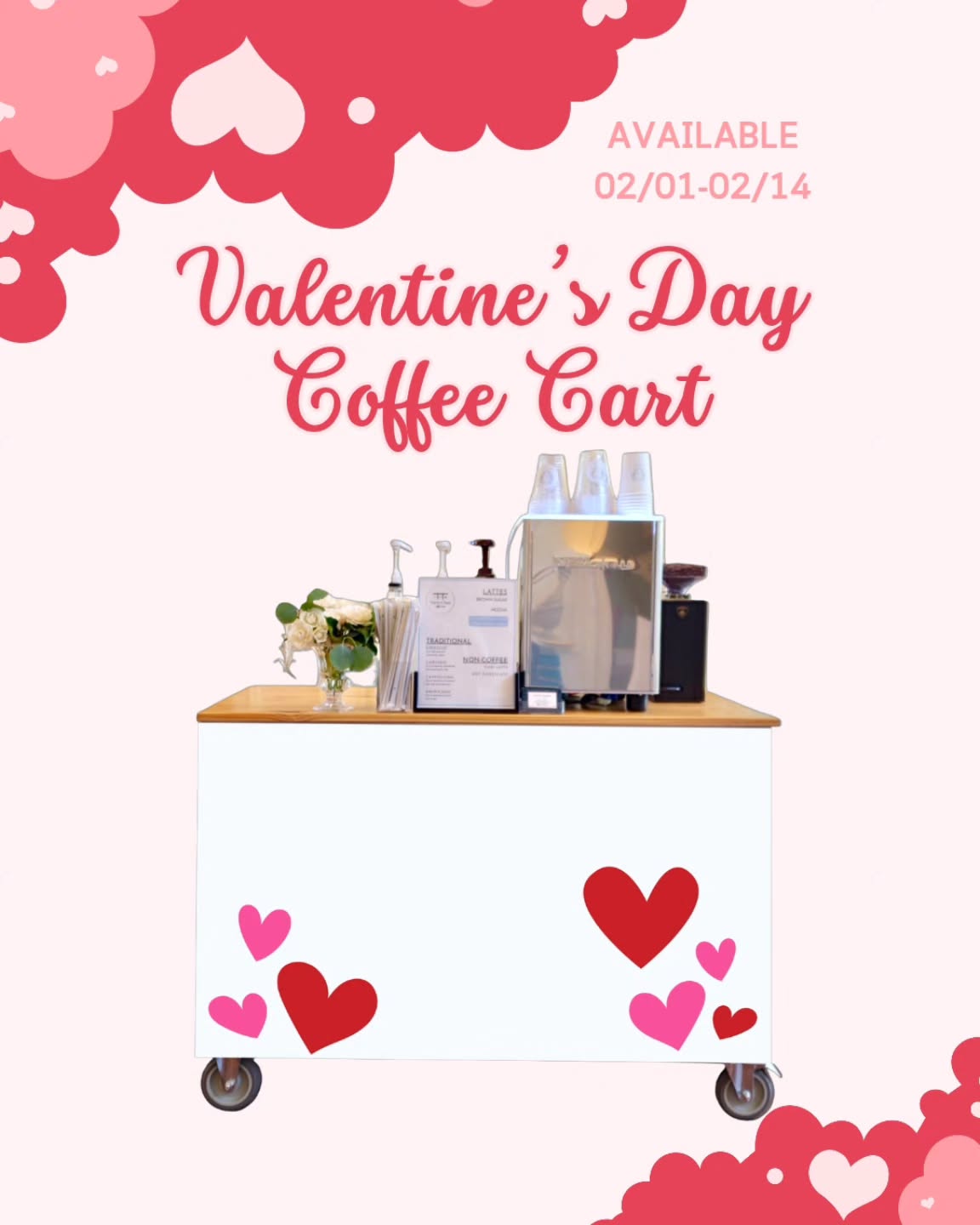 Treat your team to a little extra love this February! 💖
Our Valentine’s Day Coffee Cart is available for a limited time (02/01–02/14).
🍓 Featuring our Chocolate Covered Strawberry Latte ✨ Served with adorable heart-shaped straws Perfect for office parties, client appreciation, or guest treats.
📅 Booking now! Link in Bio!
#tatcoffeelife #coffeecart #chocolatecoveredstrawberries #valentineday