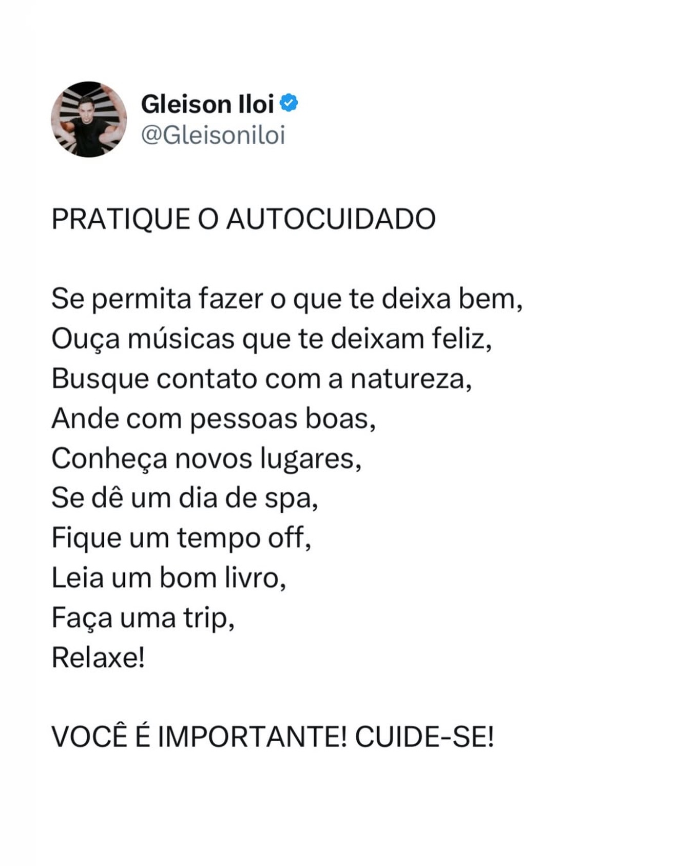 Precisamos falar sobre AUTOCUIDADO!
Não dá mais pra normalizar a ansiedade, a preocupação e o stress...
Essa parada que tentam te empurrar de que você precisa dar conta de tudo, trabalhar 3 turnos sem parar, abrir mão do presente por um futuro melhor e por aí afora, simplesmente não pode mais ser aceito!
A vida é nosso maior presente e curtir cada momento, estar bem e sentir-se bem é ou pelo menos deveria ser o maior objetivo!
O pedido que faço pra você hoje é, olhe mais pra você, cuide da sua energia, se reconecte com o que te faz bem e traga bons sentimentos para o seu dia a dia.
Eu te afirmo, quanto melhor você estiver, melhores serão os seus resultados. É isso que eu vejo acontecer com os meus mentorados que decidem sair dessa bolha do “você dá conta de tudo” e começam a viver o “o que realmente faz sentido”. É outro jogo. Um jogo muito mais leve e de muito mais resultado.
Aproveita o dia pra viver bons momentos, pensar mais sobre seus passos e principalmente olhar mais pra você ??
Tamo junto e vamos construir grandes coisas, pode acreditar ??
Ótimo domingo! Cuide-se!