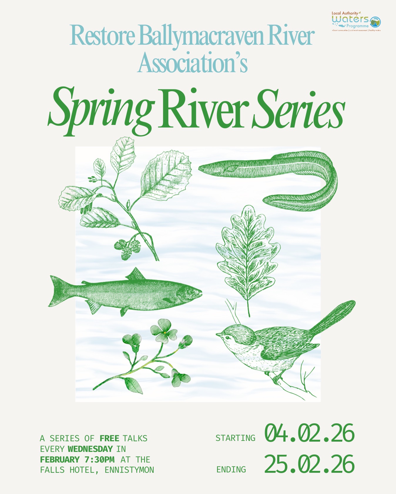 We are delighted to announce our Spring River Series for the month of February.
Every Wednesday at 7:30pm at the @fallshotelandspa, Ennistymon we will be hosting a talk celebrating and examining Irish rivers.
More information to come!
#lawprofund #restoreballymacravenriver #ennistymon #waterquality #riverrestoration