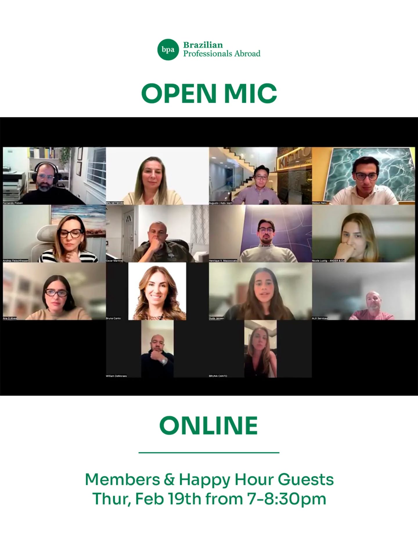 Expect inspiring conversations, valuable insights, and the vibrant BPA energy you already know and enjoy!
📅 Next Event (Online Members & Happy Hour Guests – Open Mic):
🗓 Thur, Feb 19th | ⏰ 7–8:30 PM
👉 Save your spot now, LINK IN BIO 👈
Let’s connect, collaborate, and grow, one conversation at a time.
.
.
.
#BPAAtlanta #OpenMic #NetworkingEvent #BrazilianProfessionals #ProfessionalGrowth