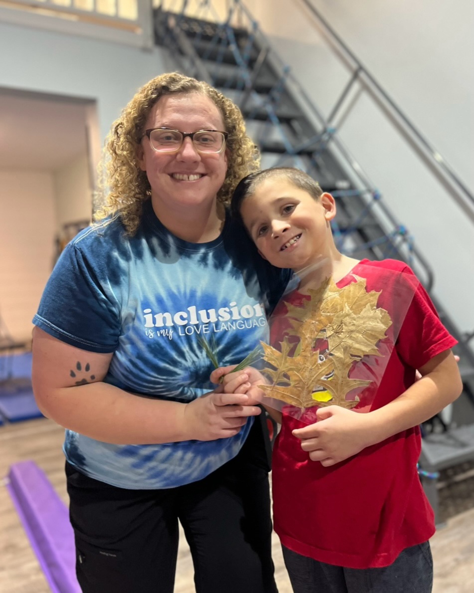 OT Ms. Lauren and this friend went on a nature hike during a recent occupational therapy session and collected some leaves to study and make a cool art project with! ??? #occupationaltherapy #hoggtherapypediatrics