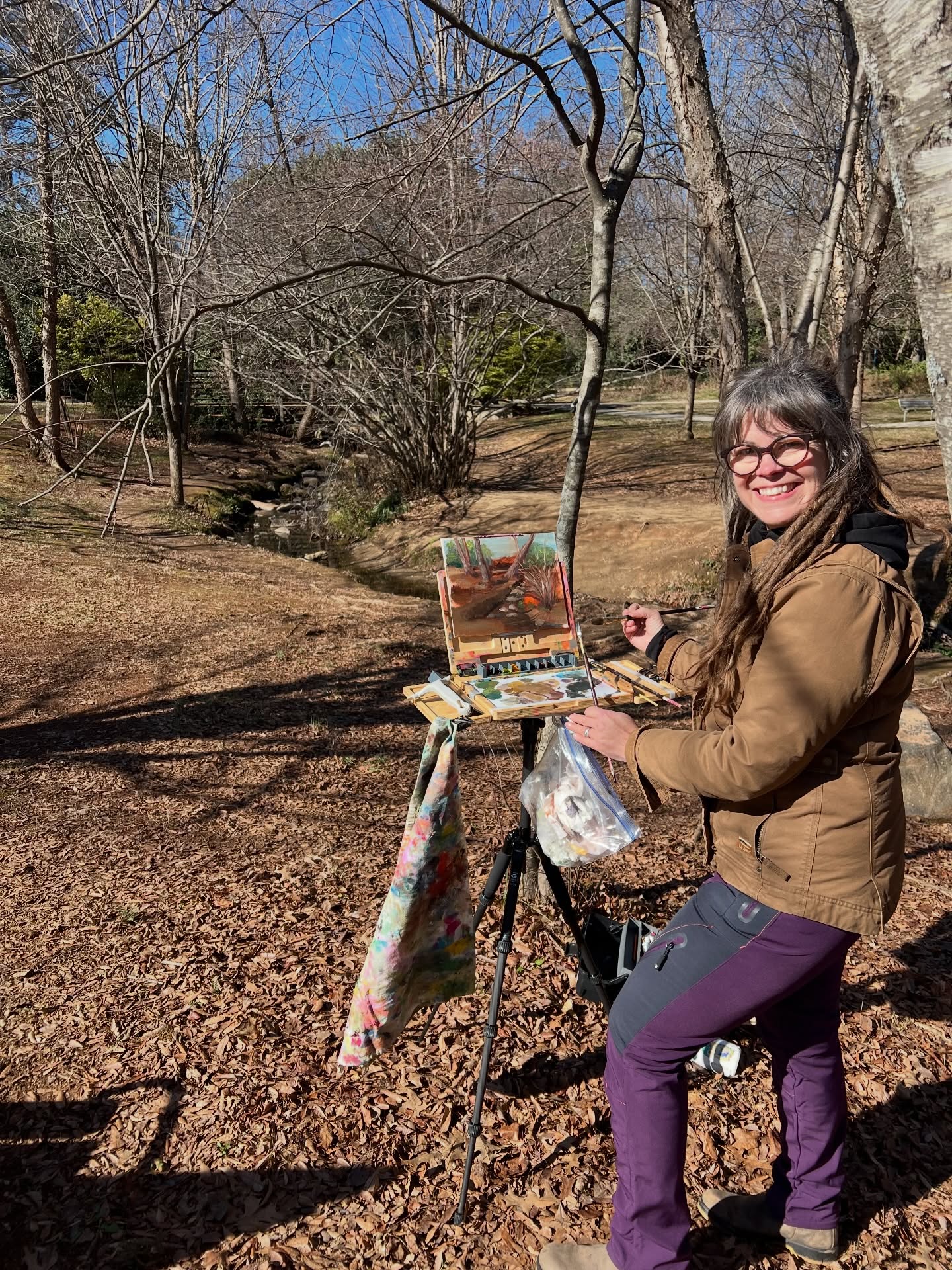 We bundled up and braved the cold to paint out at Sedgefield park yesterday morning!