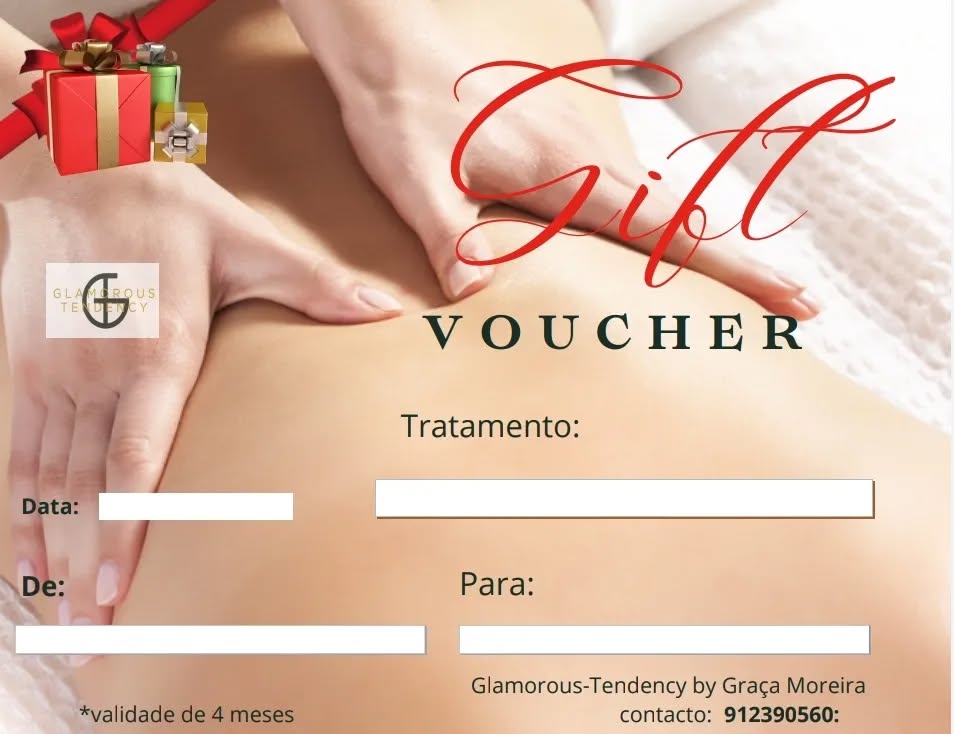Família Glamorous Tendency
Temos o presente ideal para si ou para oferecer.
(Pode usufruir em qualquer um dos nossos espaços).
Para saber mais informe se connosco