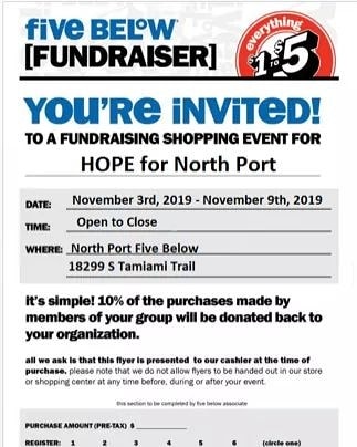 Don't forget to show the flier at check out when shopping Five Below North Port Coco Plum Plaza! Now through Nov. 9th each person who does they will donate 10 % to our great outreaches and programs.#MyGivingStory #DifferenceMaker