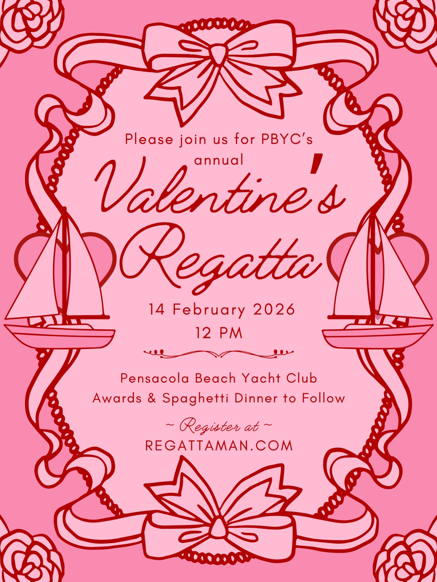 Single-handed? Double-handed? It’s complicated? All are welcome at PBYC’s Annual VALENTINE’S REGATTA! Join us on the water at noon to catch a breeze — or maybe feelings — with awards and a spaghetti dinner to follow. Notice of Race and Registration now up on Regattaman.com (link in bio). Special prize for sailor with the sexiest outfit…