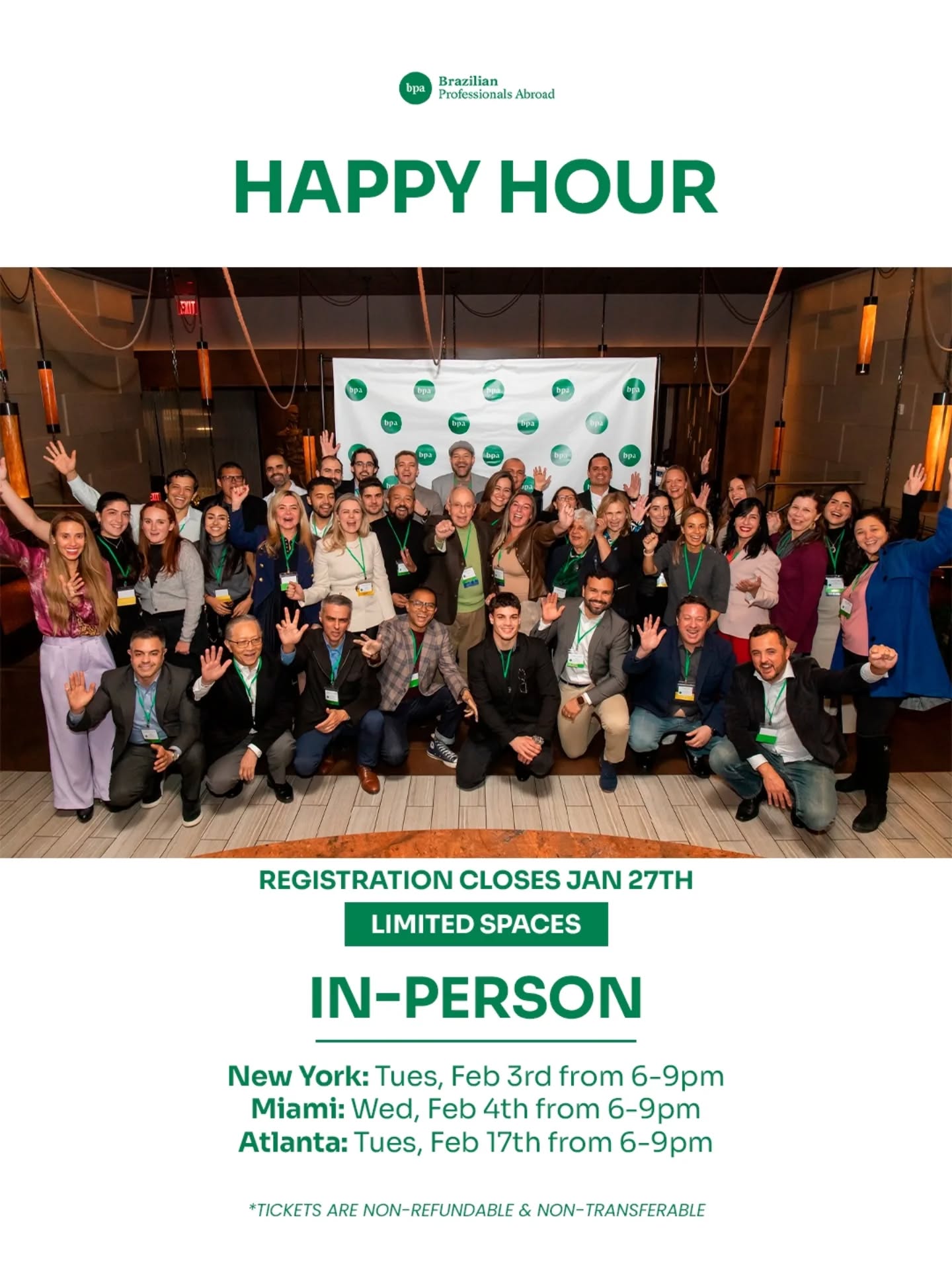 Whether you’re a business leader, founder, student, or professional, this is your chance to connect, exchange ideas, and discover new career and business opportunities in a dynamic and motivating environment.
Expect great conversations, new connections, exciting collaborations, and the BPA vibe you already know makes every event special!
📅 Dates & Locations (In-Person):
📍 New York: Tue, Feb 3rd | 6–9 PM
📍 Miami: Wed, Feb 4th | 6–9 PM
📍 Atlanta: Tue, Feb 17th | 6–9 PM
🎟️ Tickets are non-refundable & non-transferable
🚫 No walk-ins | ⏳ Limited spots available
👉 Grab your ticket now, link in bio 👈
Tag a friend who should be there and come connect with us!
Growing stronger together, one connection at a time.
.
.
.
#BPANewYork #LinkUpEvent #NetworkingNight #BrazilianProfessionals