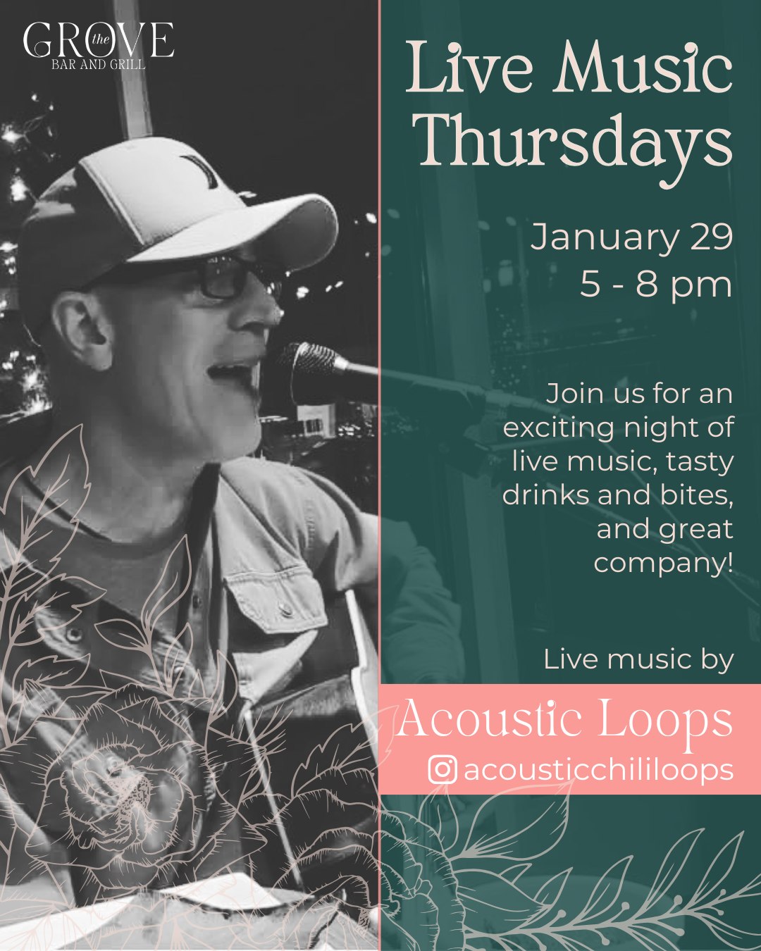 TOMORROW: @acousticchililoops! Live music from 5-8pm (Jan 29) with extended happy hour specials all night ๐ฅ #potomacmd #cabinjohnvillage #visitmaryland #montgomerycountymd @cabinjohnvillage