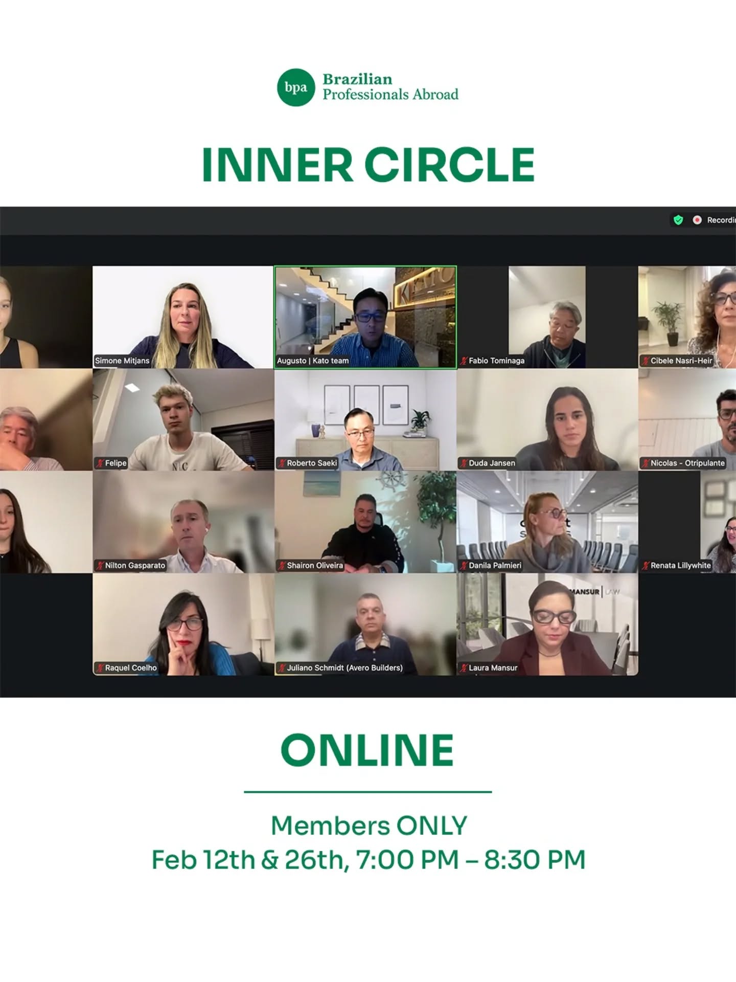 Be part of our Online Members-ONLY Inner Circle, an exclusive virtual space where executives, entrepreneurs, students, and professionals connect to exchange ideas, share experiences, and create new opportunities.
Expect powerful conversations, insider insights, and the vibrant BPA energy that brings our community together.
📅 Upcoming Events (Online Members ONLY – Inner Circle):
🗓 Feb 12th & 26th | ⏰ 7–8:30 PM
👉 Save your spot now, LINK IN BIO 👈
Let’s build meaningful connections and grow together, one conversation at a time.
.
.
.
#BPAAtlanta #InnerCircle #NetworkingNight #BrazilianProfessionals #CareerGrowth
