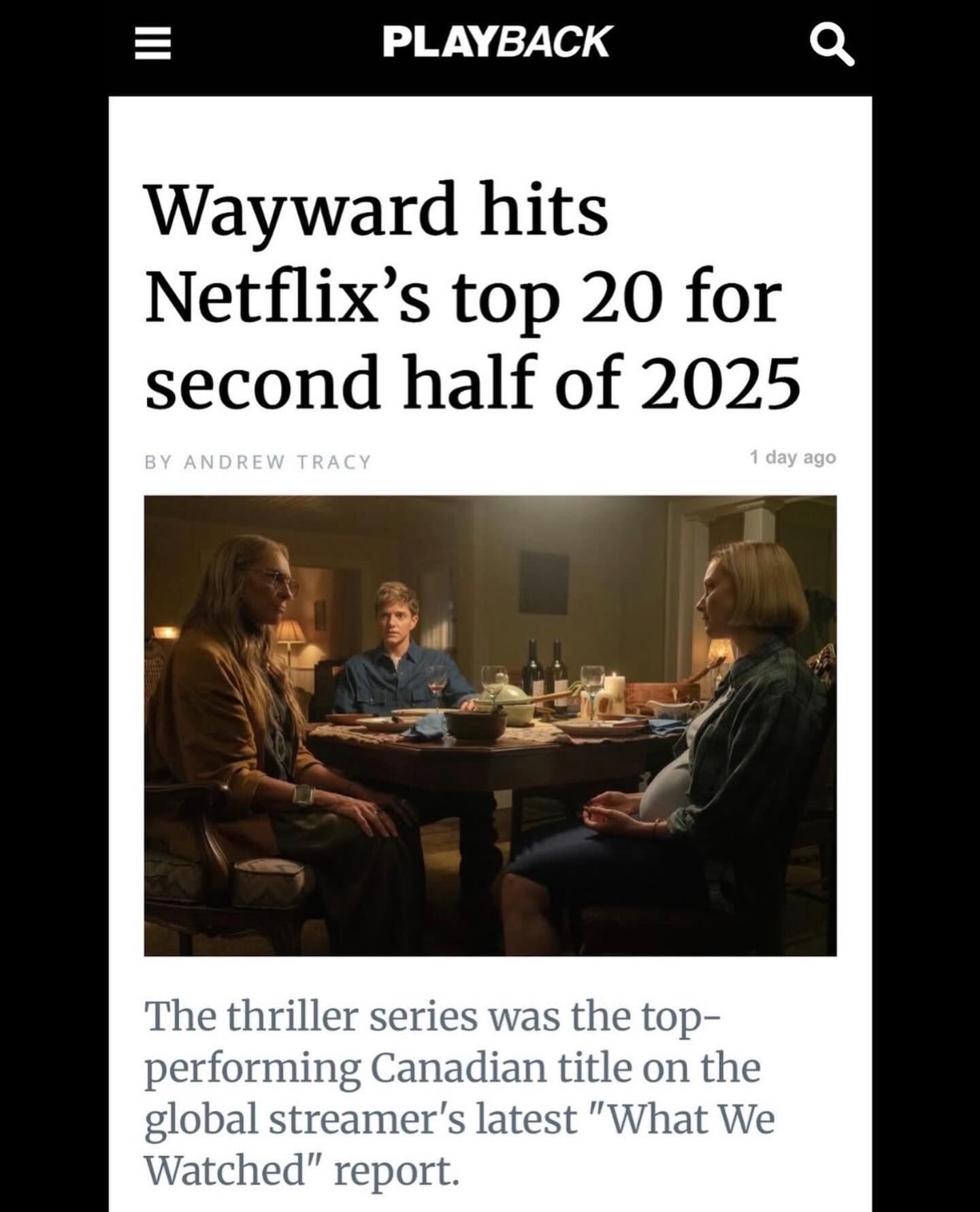 Wayward was # 15 on Netflix’s “What We Watched” in the back half of 2025!!!
Congrats to the whole team! 🎉 Loved making this show with all of you!
38.8 Million views worldwide!!
#netflix #netflixcanada #canadianmade #wayward