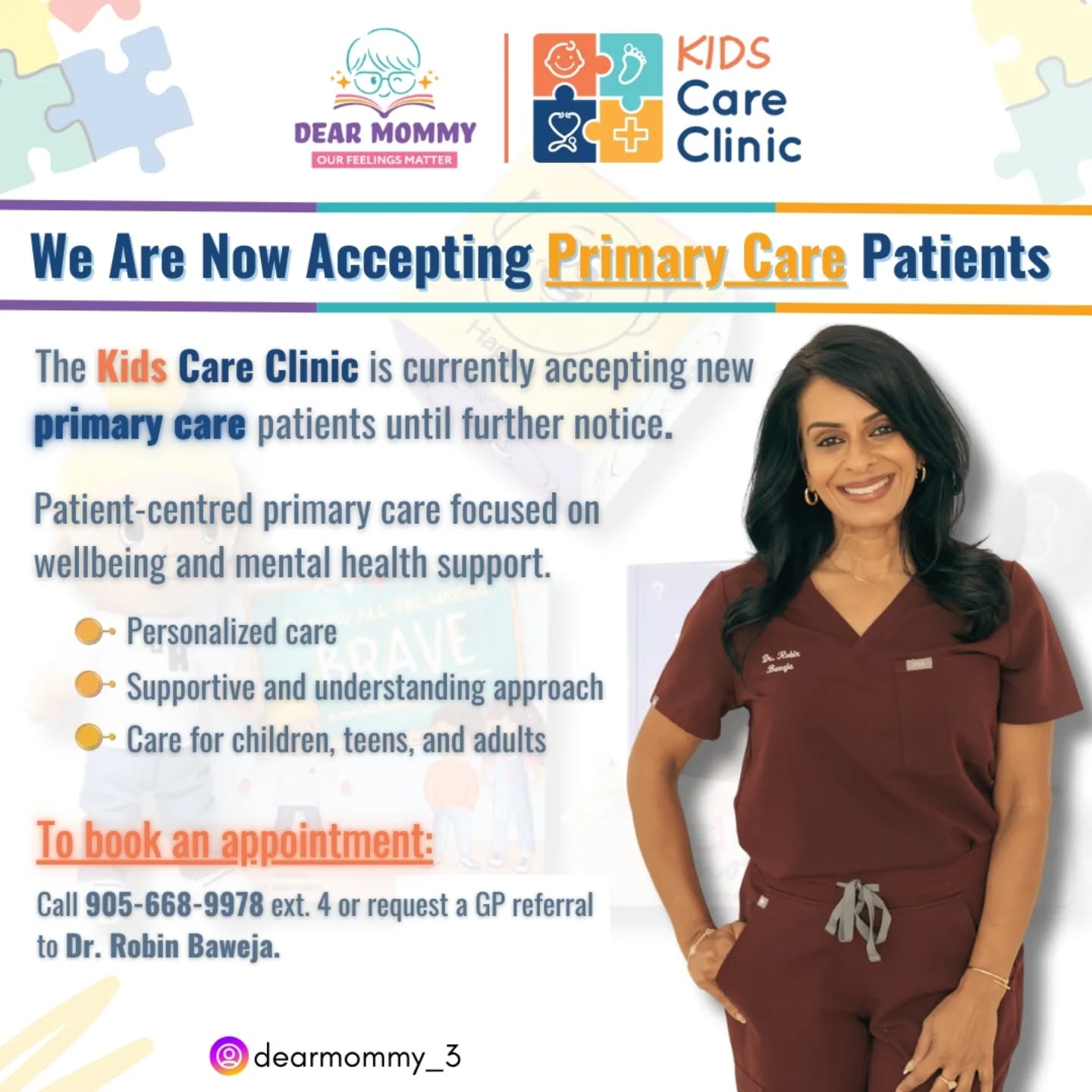 Finding the right primary care provider for your family can feel overwhelming. You want someone who listens, understands, and takes the time to truly care.
At Kids Care Clinic, we are now accepting new primary care patients for children, teens, and adults. Our approach is patient-centred, compassionate, and focused not just on physical health but also on overall well-being and mental health support.
If you are looking for a clinic where you feel heard, supported, and cared for — we are here for you.
📞 Contact us: 905-668-3378
#primarycare #mentalhealthawareness #healthcareservices #familydoctor #healthcareforall