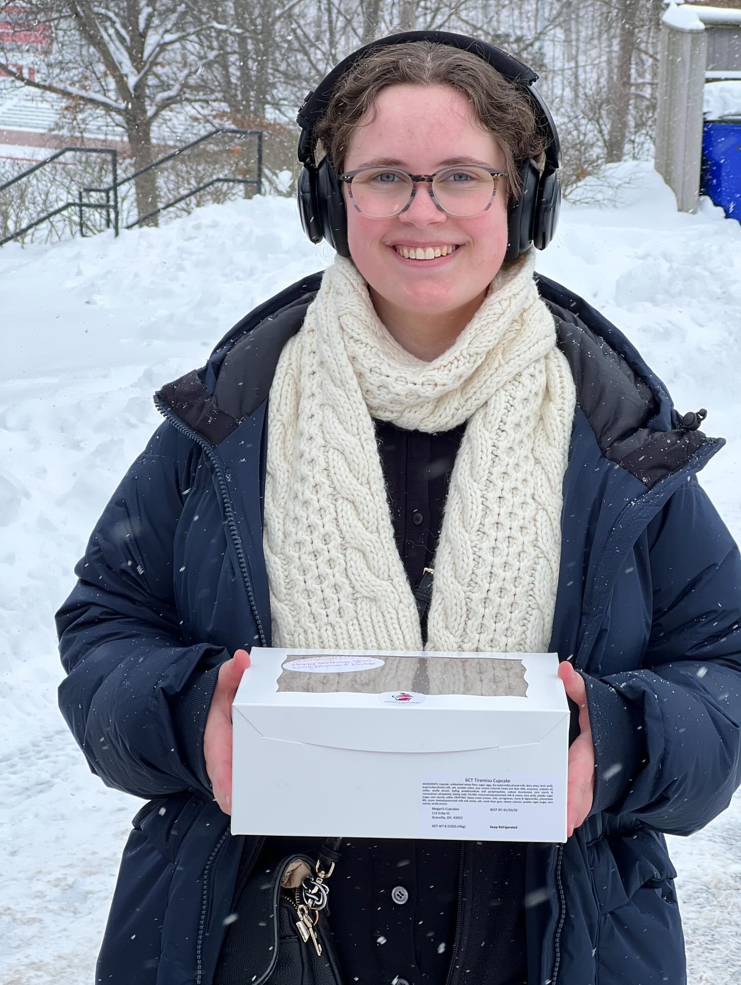 Bundled up & ready for her birthday! Hope it was an amazing day for you! #meganscupcakes614 #granvilleohio #denisonuniversity