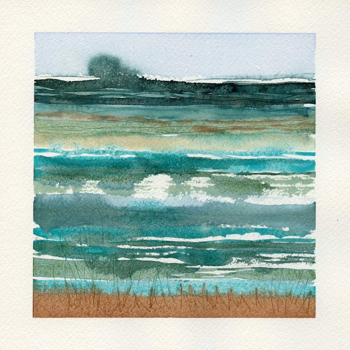 Same color palette, two different results.
Phthalo turquoise, burnt sienna, Payne's gray, cobalt teal, and ice watercolor paints.
@laurahornart Moody seascapes from Laura's Painted Horizons course
#watercolorart #watercolormixedmedia #watercolorpainting #abstractwatercolor
#danielsmithwatercolors
#beampaints