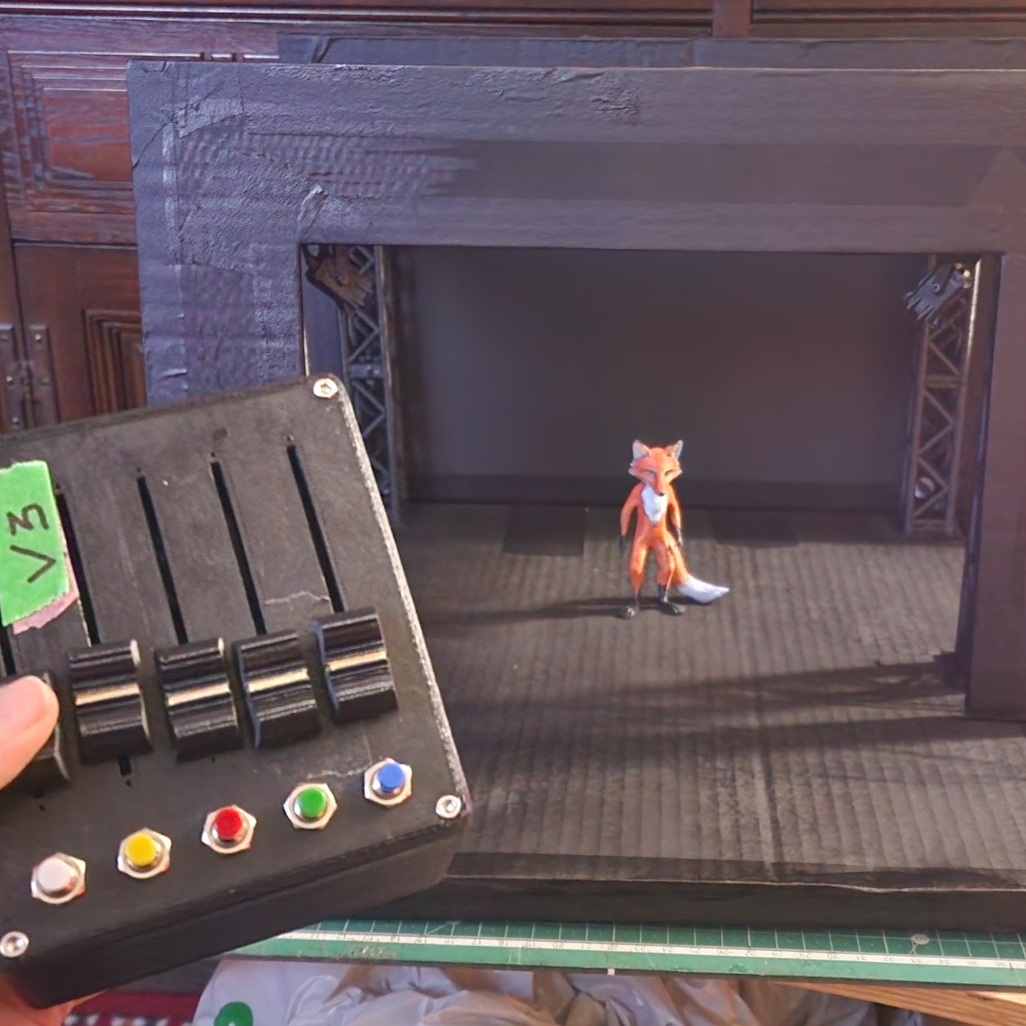 V3 lighting desk + black stage upgrade! 🦊✨
Painted the mini-stage black for better contrast and theatre magic, wired up the first full prototype of the lighting controls (sliders for dimming, buttons for on/off per color).
Still early days, but it's starting to feel like real theatre. Who's ready to direct their own story?
#StoryBoxTheatre #TheatrePrototype #SEND #EBSA #InclusivePlay #MakerJourney #LightingDesign #NeuroAffirming #SENDToolkit