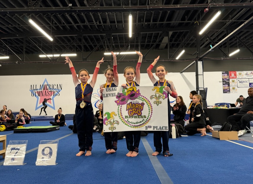 In honor of National Girls & Women in Sports Day we thought it would be the perfect opportunity to highlight and congratulate ALL of our athletes that competed in our Mardi Gras Madness Competition hosted by All American Gymnastics, Lynbrook❤️🤍💙