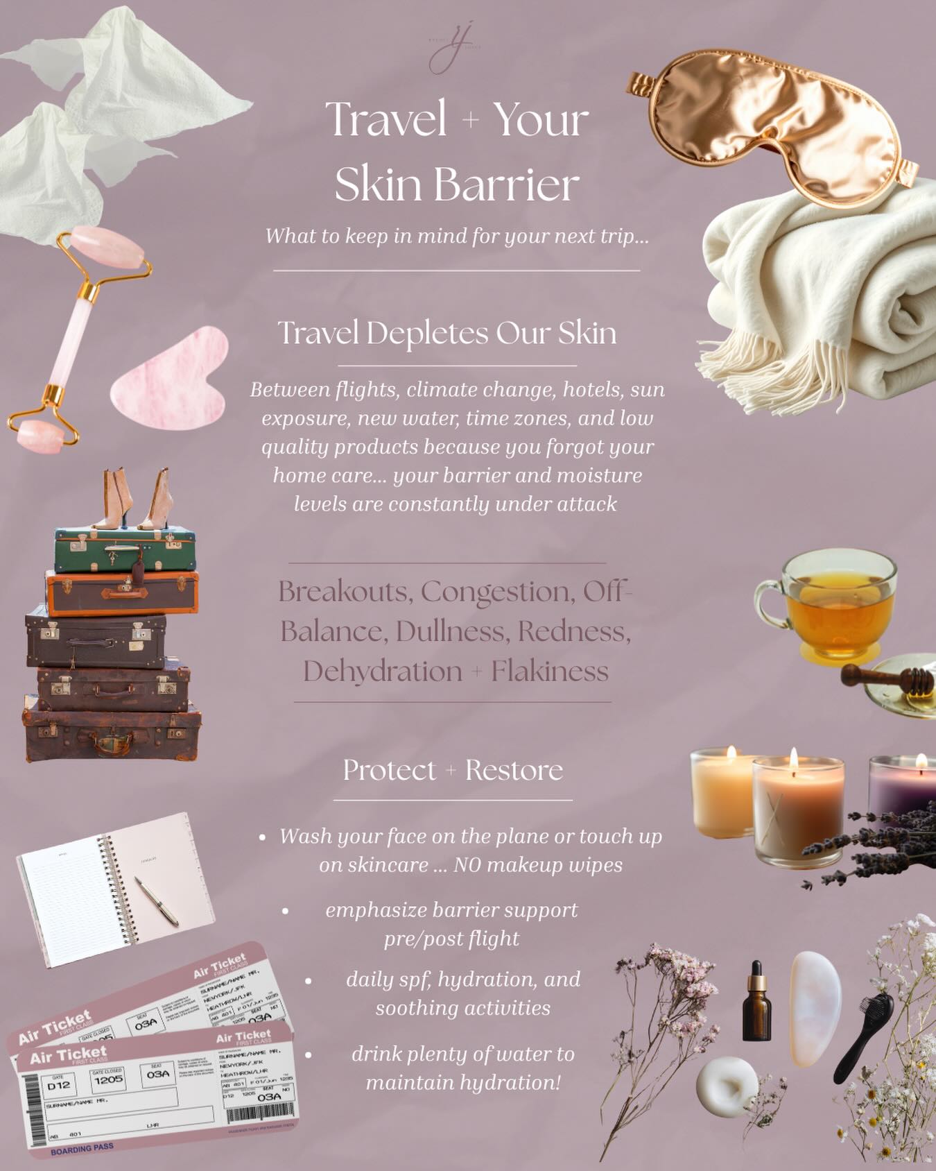 Travel makes us all excited.
Your skin barrier however, doesn’t like it that much.
Between recycled cabin air, climate changes, sun exposure, new water, disrupted routines, and late nights, your skin loses moisture faster than it can repair itself.
What to keep in mind for your next trip:
• Focus on barrier support, not exfoliation
• Simplify your routine while away
• Hydrate internally and topically
• SPF is non-negotiable (yes, even on the flight)
• Avoid makeup wipes and harsh cleansers
• Restore professionally once you’re home and skin has settled
Travel doesn’t ruin your skin — but it does challenge it.
With the right preparation and recovery, your skin can stay calm, resilient, and glowing wherever you go.
Save this for your next trip!??✨✈️?
#facereality #travel #travelskincare #hydrate #spfonplane