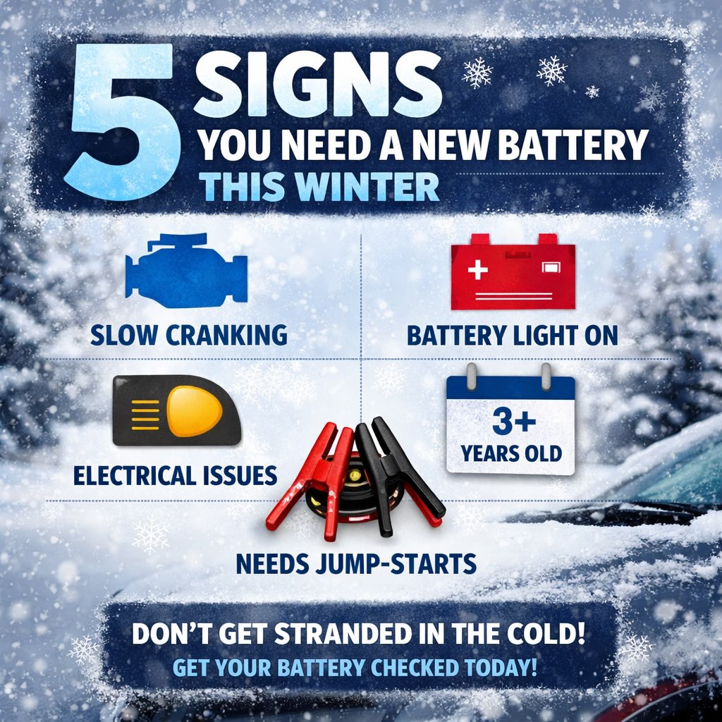 Cold mornings don’t forgive weak batteries 🥶
If your car is slow to start, flashing warning lights, or needing jump-starts, winter may be telling you something.
🚗⚡ 5 signs it’s time to replace your battery:
• Slow cranking
• Battery warning light
• Electrical issues
• 3+ years old
• Frequent jump-starts
Don’t wait until you’re stranded in the cold. A quick battery check now can save you a frozen headache later.
👉 Read the full blog & get winter-ready @ yeargansauto.com
#WinterCarCare #CarBattery #ColdWeatherDriving #VehicleMaintenance #NoStart WinterPrep AutoTips