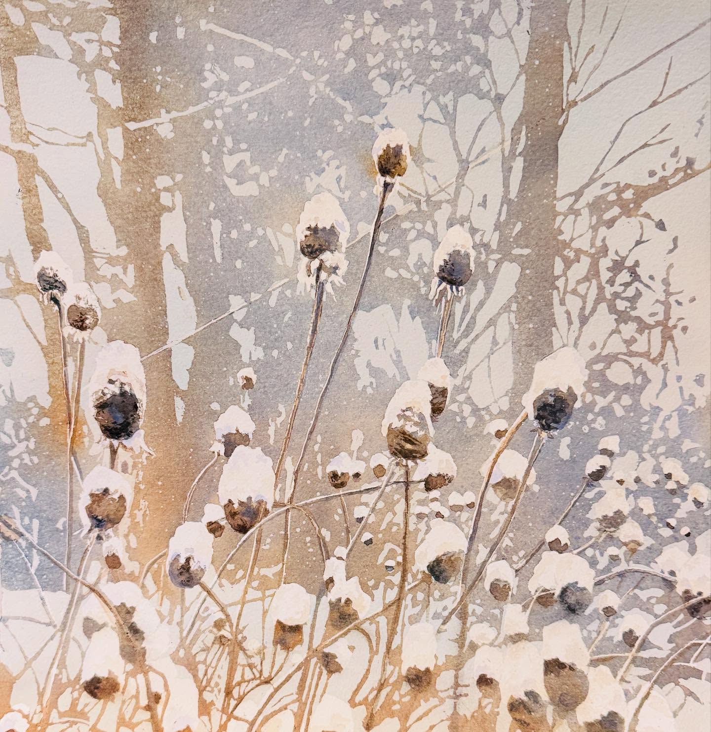 I’m not sure whether I like Snow Hats or Snow Kissed for a title. What do you think?
#watercolor #ncartists