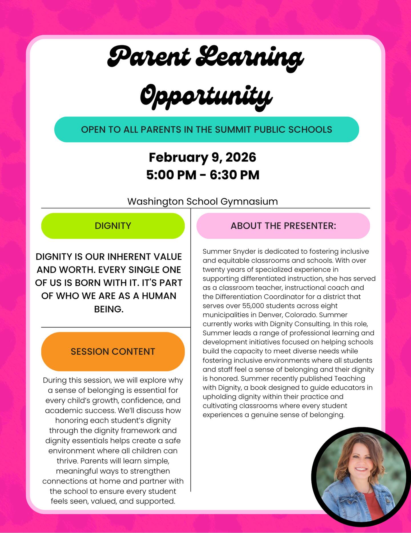 SEF Grants in Action
SEF is proud to support Summit Public Schools as they host a Parent Learning Opportunity tonight, February 9 at 5:00 PM in the Washington Elementary School gymnasium.
Join educator and author Summer Snyder as she shares practical ways families can partner with schools to help every child feel seen, valued, and supported through a true sense of belonging.
#FundedBySEF #SummitNJ #SEF #SupportOurSchools BelongingMatter