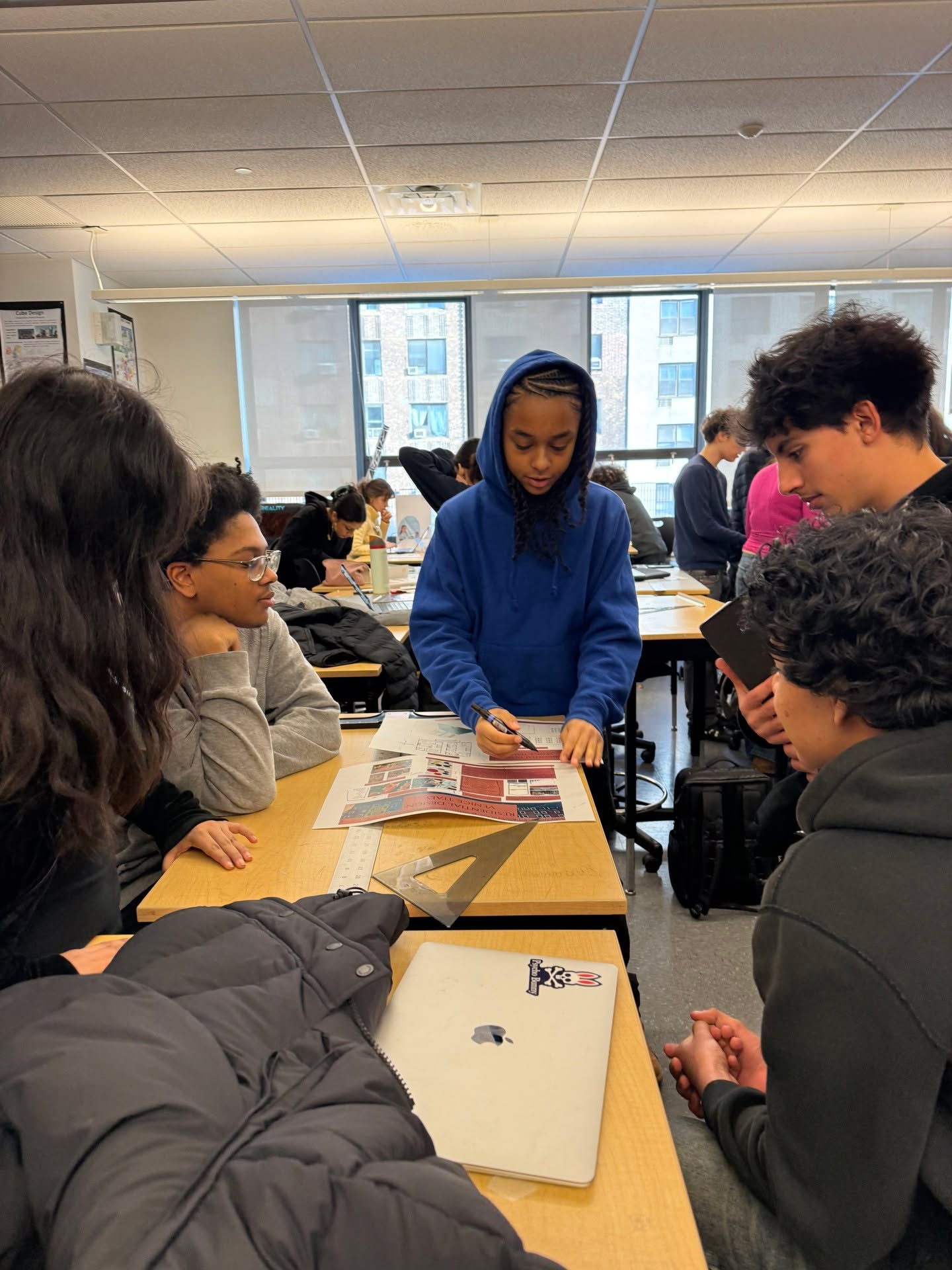 Last Tuesday, Mr. Bencsko's students stopped by to give our architecture students some valuable feedback and guidance on poster design. This collaboration was greatly appreciated, and it was wonderful to see how engaged every student was throughout the process. In a school with such diverse skill sets, collaborations like this truly bring out the best in everyone.