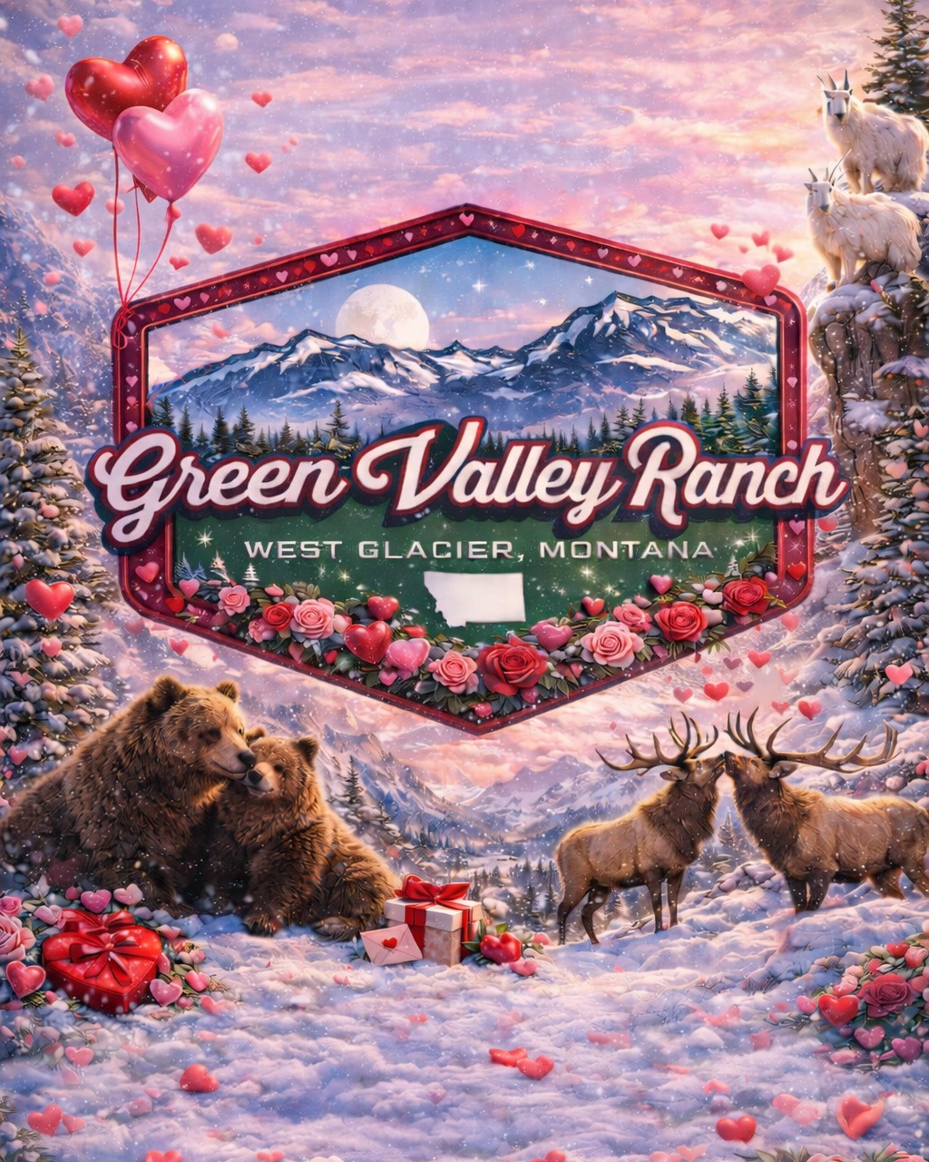 ? Roses are red,
? Violets are blue,
Love is in the mountains,
And at Green Valley Ranch too.
Wishing you a beautiful Valentine’s Day filled with love, joy, and a little Montana magic. ❤️
— Mike & Crystal
Green Valley Ranch | West Glacier, Montana