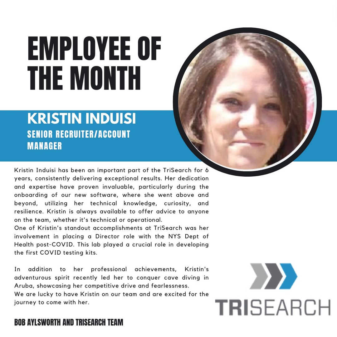 Meet Kristin, our stellar Employee of the Month at TriSearch! Join us in congratulating Kristin for her exceptional dedication and hard work. Her positive attitude and commitment to excellence make her an invaluable part of our team. Keep up the amazing work, Kristin! ? #EmployeeOfTheMonth #trisearch