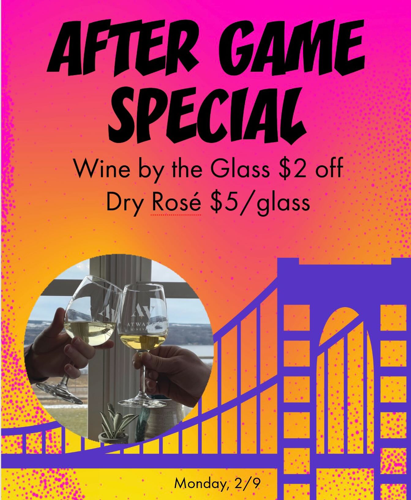 Come by today for our after game wine by the glass special! Dry Rosé, our wine of the month, is $5 a glass. All other wines are $2 off per glass!
#atwaterwine #flxwine