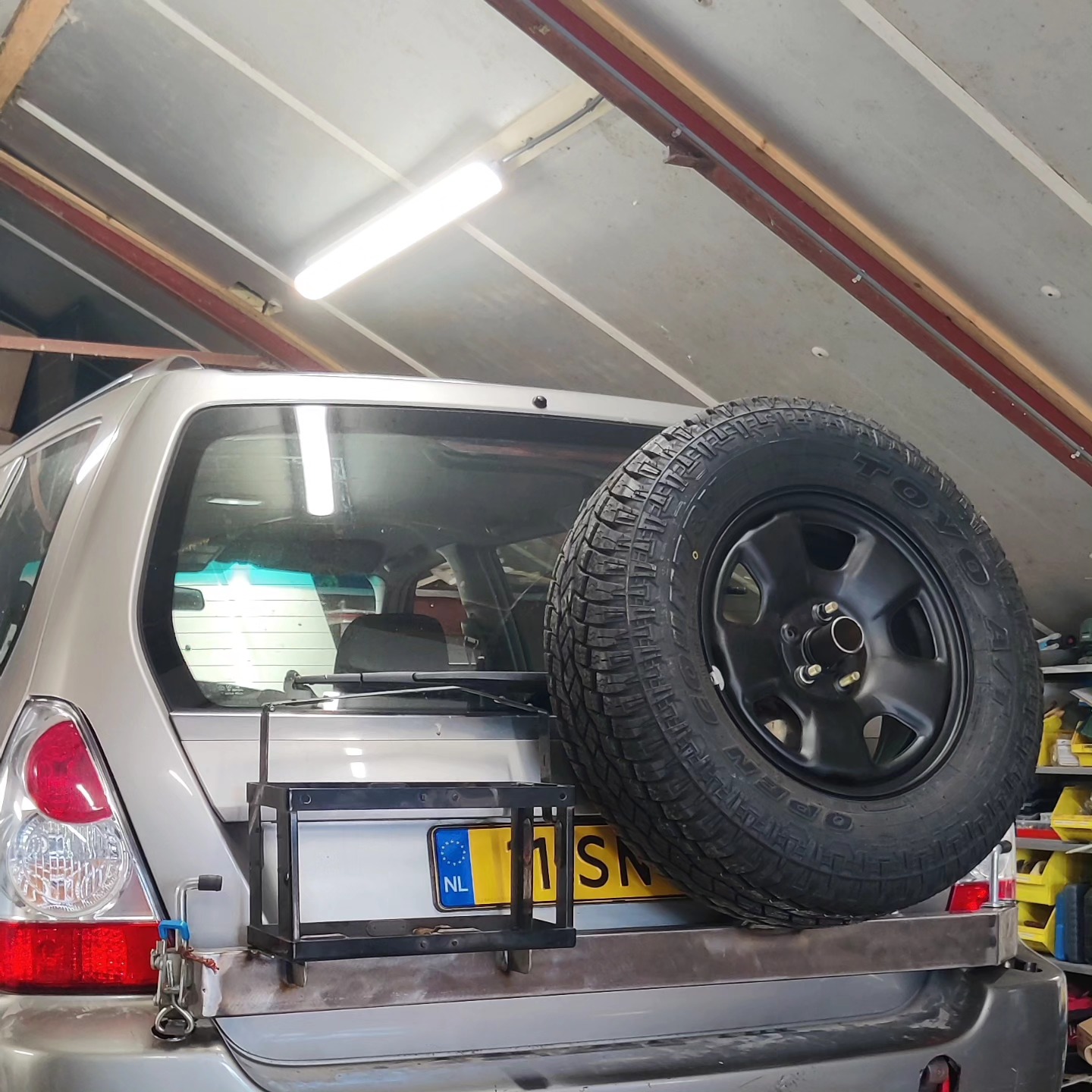 This Forester SG from 2006 will get a full overland package.
Just finished this heavy duty spare wheel carrier that is mounted on a solid steel bumper bar with 2 rated recovery points.
Next up: 2