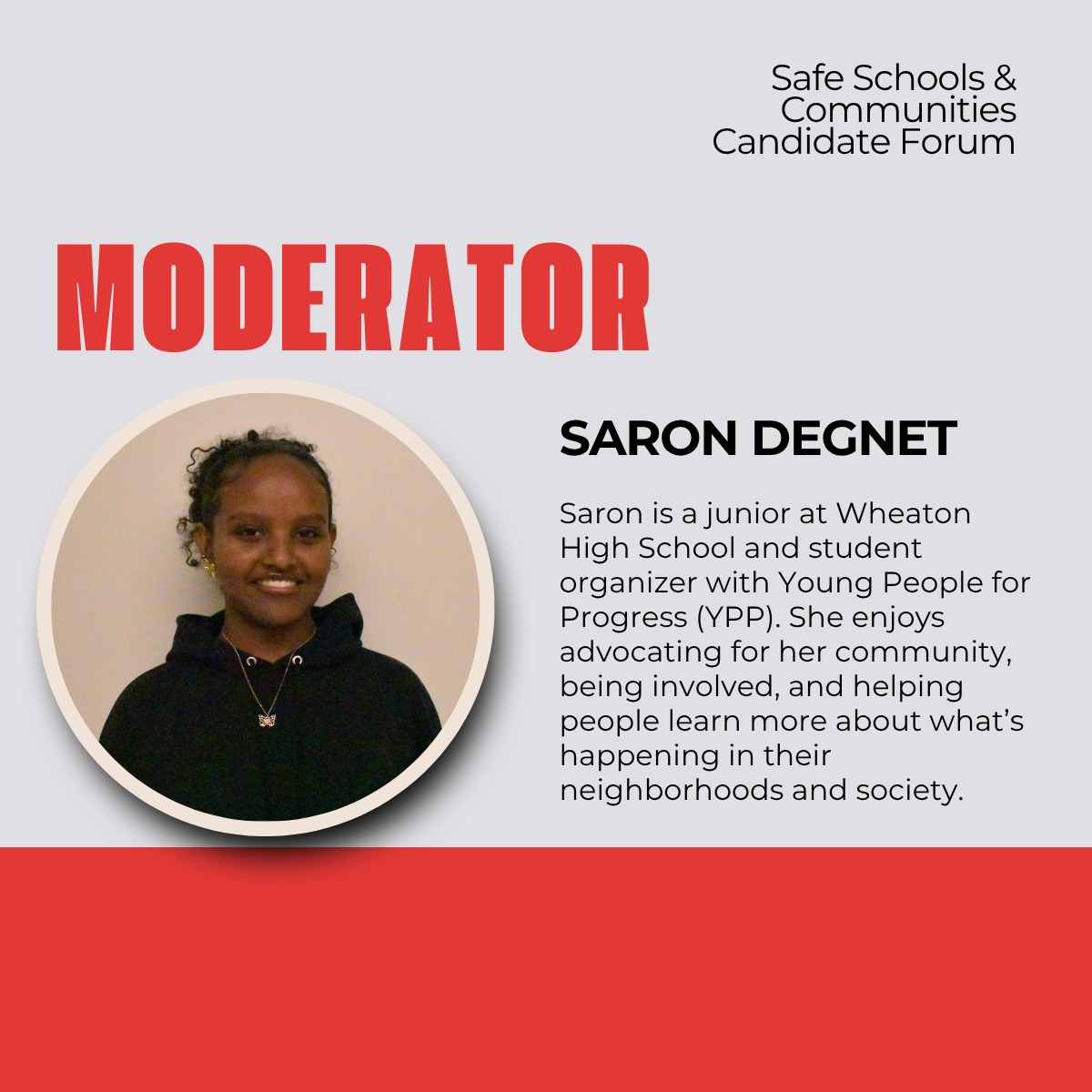 Meet one of our moderators ?
Saron is a junior at Wheaton High School and a student organizer with Young People for Progress (YPP). She is passionate about advocating for her community, staying engaged, and helping others better understand what’s happening in their neighborhoods and in society.
We’re excited to have her help guide the conversation at our Safe Schools & Communities Candidate Forum, bringing a youth perspective to critical issues impacting our schools and communities.
? TONIGHT. Thursday, April 30
? 7–9 PM
? Virtual (Zoom)
RSVP (in bio): bit.ly/dmcCandidateForum
Zoom (in bio): https://us02web.zoom.us/webinar/register/WN_-zFhP5FjSWGIdkd8-EECTg
#YPP #MontgomeryCounty #StudentVoice #YouthOrganizing #CommunityPower #SafeSchools