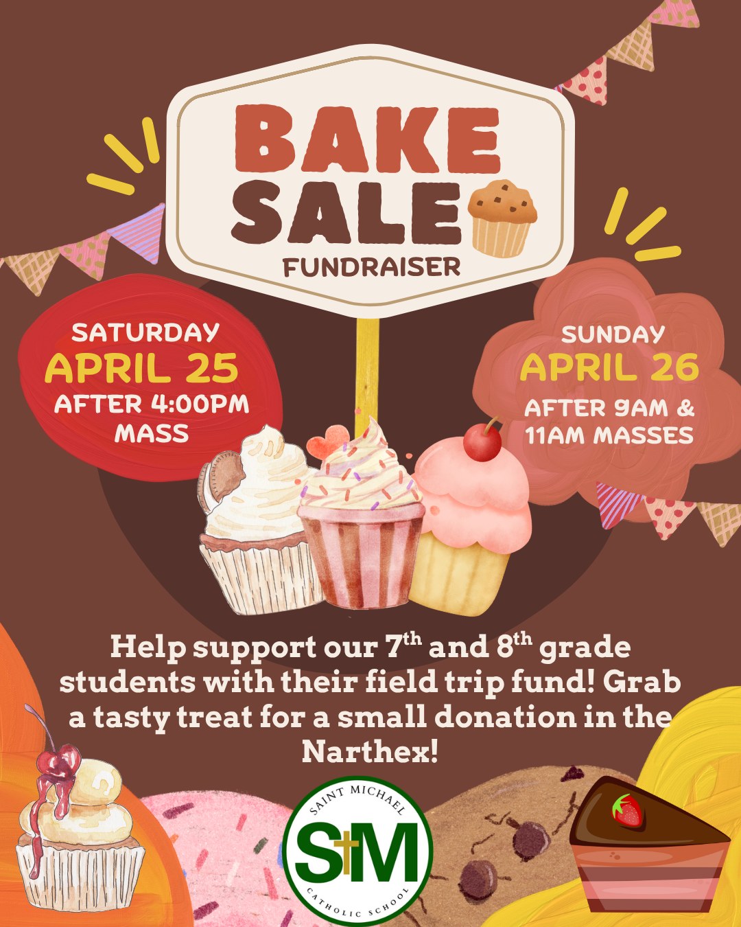 A tasty treat and helping our students is a win-win! See you in the Narthex following 4:00 Mass on Saturday and 9 and 11AM Masses on Sunday.