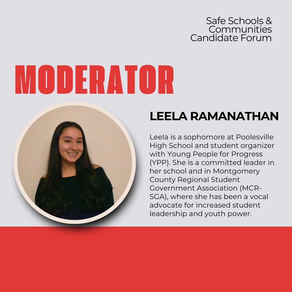 Meet one of our moderators ?
Leela is a sophomore at Poolesville High School and a student organizer with Young People for Progress (YPP). She’s a committed leader both at her school and in the Montgomery County Regional Student Government Association (MCR-SGA), where she has been a strong advocate for expanding student leadership and youth power.
? TONIGHT. Thursday, April 30
? 7–9 PM
? Virtual (Zoom)
RSVP (in bio): bit.ly/dmcCandidateForum
Zoom (in bio): https://us02web.zoom.us/webinar/register/WN_-zFhP5FjSWGIdkd8-EECTg
#YPP #MontgomeryCounty #StudentVoice #YouthOrganizing #CommunityPower #SafeSchools