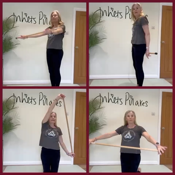 Chest and shoulder mobility.
Grab a broom handle. Take the brush head off first (you’d be amazed ? but online we have to get creative - we’ve had loft props, walking sticks, a hockey stick…. an oar ??… do yourself a favour - broom handles are about £1!) and off you go.
Stand, kneel, sit - it’s all about keeping the spine “quiet” and staying connected to a strong centre.
This can all be done with a resistance band (stretchy so can allow you to avoid the tight spots if you don’t watch out) or a hand towel (keep it taught) but the pole will push the boundaries a bit more, quite literally. The body will try to take the path of the least resistance and where tight areas present, you might find with the towel or band that you cheat, albeit unintentionally. Holding the pole prevents that but beware as it can be tough.
Keep your ribs drawn gently down so that you avoid arching your spine and see what range you have. Start with smaller moves and never force - ask for greater range and just play with it.
Can you keep your arms straight?
Please be advised that while we finally embrace a lack of navy, no wardrobe assistant, stylist, makeup or hair artist was involved in the recording of this little post ?
This is pure, organic, end of the week scruffs ?.
#weekendstretches #pilatesandthepole #pilatespole #shouldermobility