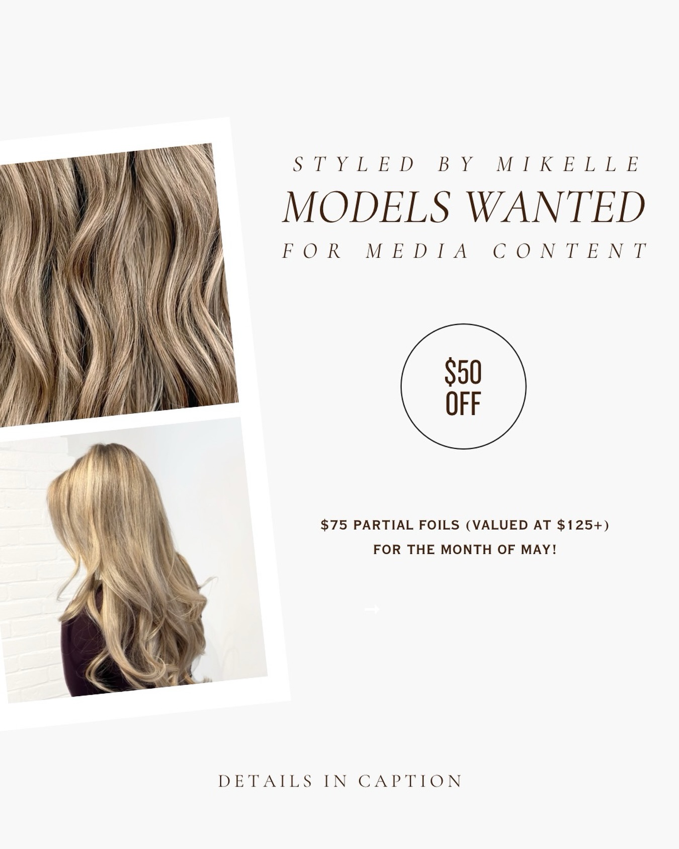 For the month of May, @styledbymikelle is offering a discount on partial foils ?? In return she is asking permission to film your appointment, take before/after photos, etc. so she is able to get content for social media platforms!
This would add about 20-25 mins of extra time to the appointment, but allows for so much more content for her + all her new followers to see!
This does not include existing booked appointments!
PLEASE message @styledbymikelle to book a spot so she knows it’s for a model appointment ??
#modelcall #mainehairstylist #foiling