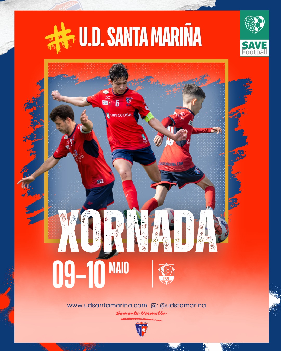 Cada fin de semana achégase moito mais o final de tempada, os nosos equipos de Fútbol 11 enfrontan xornadas determimantes para lograr os obxectivos, mentres que fútbol 8 compite na Copa e Campionato Galego.
Invitámoste a revisar os horarios e a acompañar aos nosos equipos nestes partidos tan importantes. Todos unidos somos mais fortes!!
#semente_vermella❤️