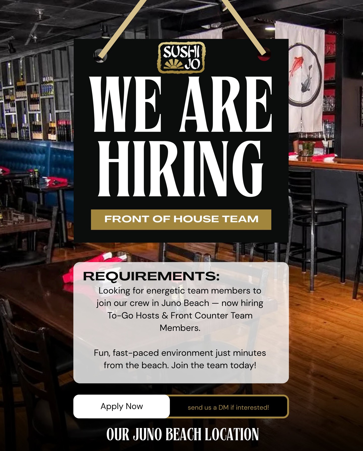 We’re hiring in Juno Beach ☀️
Looking for a fun, fast-paced place to work near the beach? We’re searching for energetic team members to join our crew as To-Go Hosts & Front Counter Team Members!
If you’re friendly, hardworking, and love being around great people and good vibes, we’d love to meet you.
Stop by in person or send us a message to apply today! ?✨
Come in person or give us a call
? 561.691.9811
? 14261 US Route 1, Juno Beach, Florida 33408