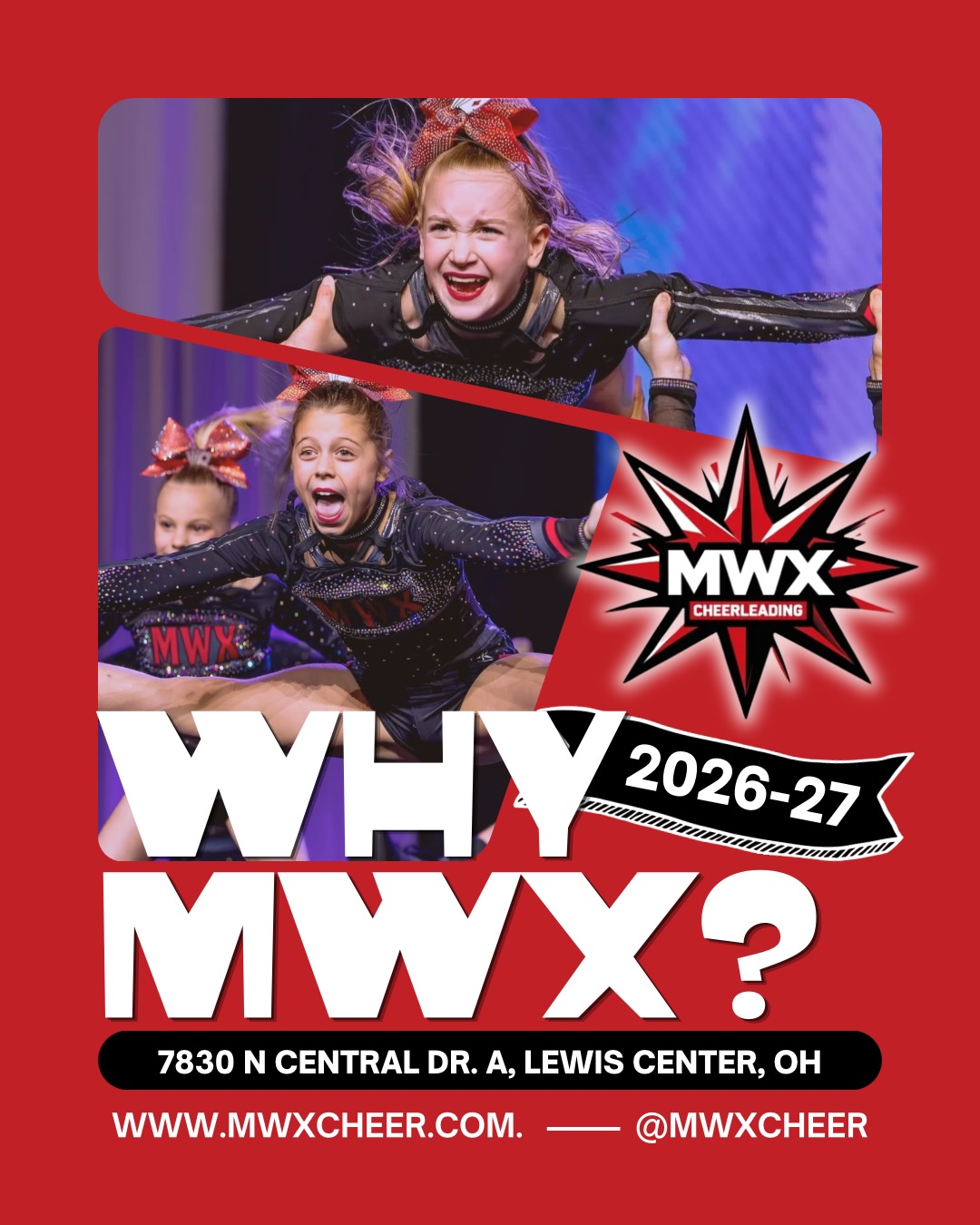 We know you have lots of options when it comes to cheer gyms, but we also know what sets MWX apart from the rest! Come see for yourself, as we host day one of tryout clinics starting tomorrow! No registration necessary, admission is free, waivers will be completed at the door. Work one on one with our coaches, learn more about what to expect at tryouts, and get your questions about next season answered! See you there ? We are THE BOMB for a reason! ❤️? #mwxcheer #cheerclinics #mwxcolumbus #ohiocheer #cheerleading