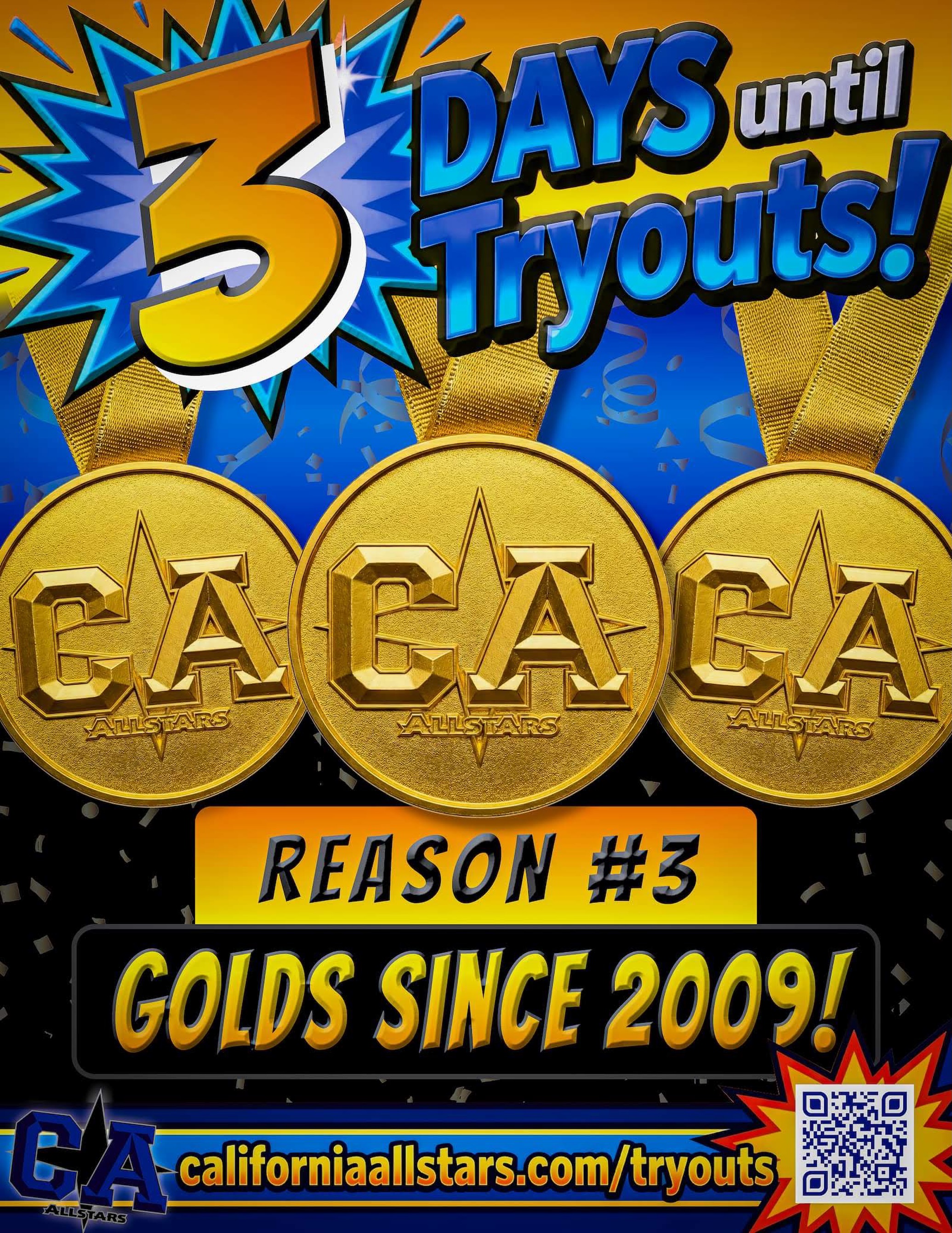 3 days until tryouts ?โจ
Reason #3: Golds Since 2009
Excellence isnโt new here itโs the CALI way.
For years, CALI athletes have built a legacy of hard work, consistency, and championship performances at every level.
From Summit to Worlds, our athletes step on the floor ready to compete against the best of the best!
Success is earned, and at CALI, winning is part of the culture.
Join the legacy. Chase your dreams!??๏ธ??
#californiaallstars #thisisCALI #allglorygoesup #season26