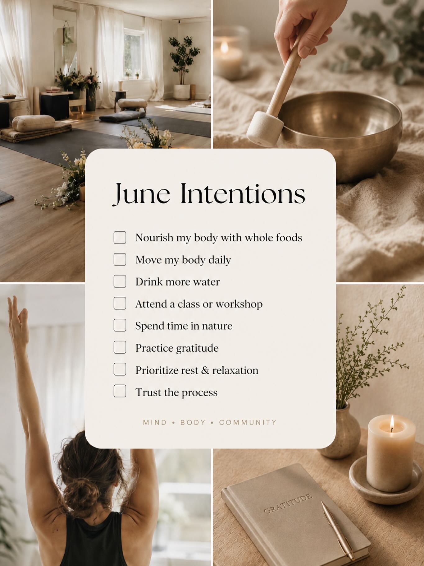 At The Healing Loft, we believe wellness isn’t about doing more, it’s about creating space for what matters.
This month, choose a few intentions that support your mind, body, and nervous system. Whether that’s stepping onto your mat, taking a mindful walk, journaling, or simply allowing yourself to rest, every small choice adds up.
✨ What’s one intention you’re bringing into June?