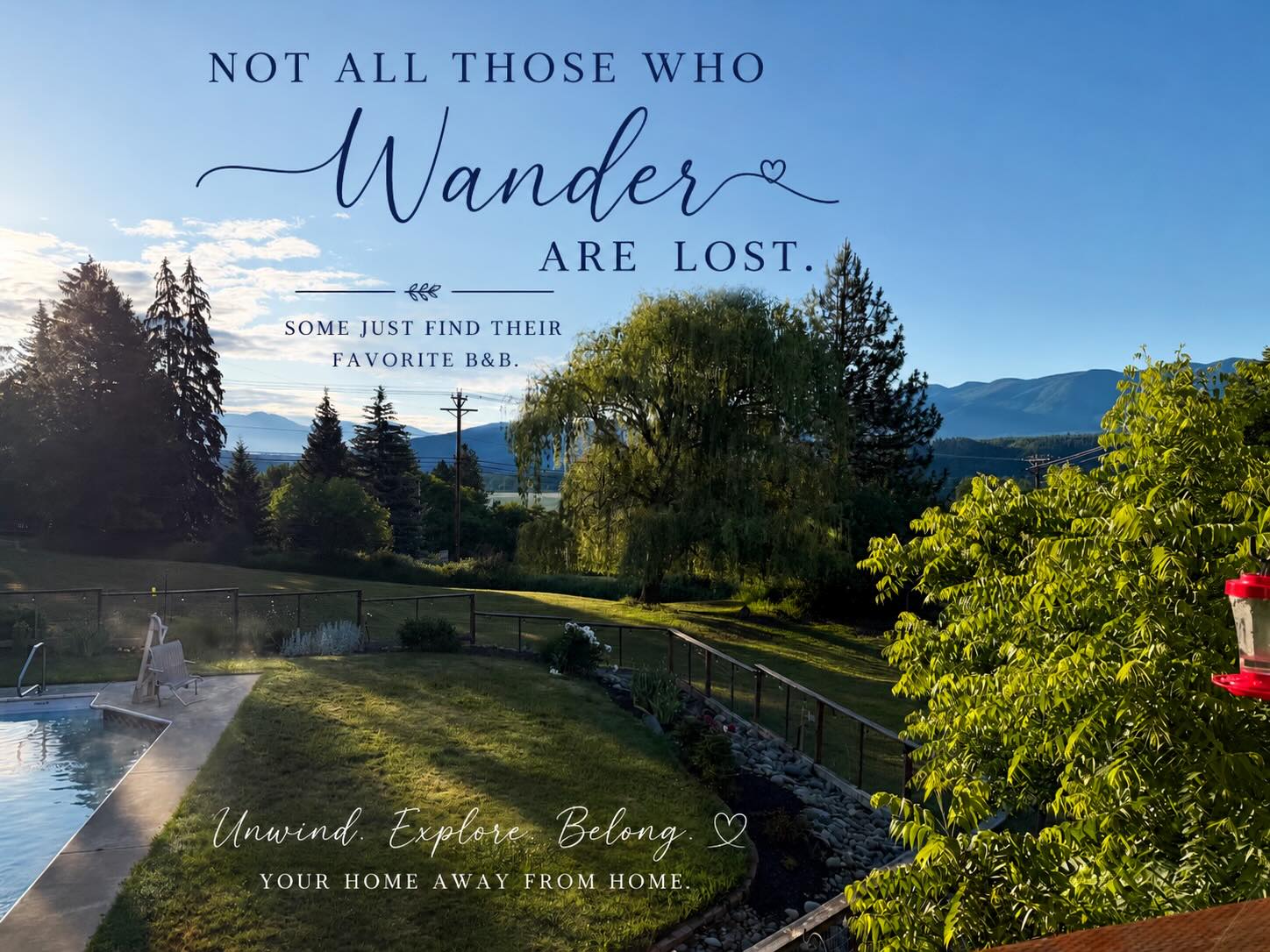 Sometimes the best journeys aren’t about seeing more places—they’re about finding the place that helps you slow down.
Morning mountain views, peaceful gardens, and a quiet spot by the pool await at Northside School Bed & Breakfast.
“Not all those who wander are lost. Some just find their favorite B&B.”
#NorthsideSchoolBnB #BonnersFerryIdaho #VisitIdaho #BedAndBreakfast #MountainViews