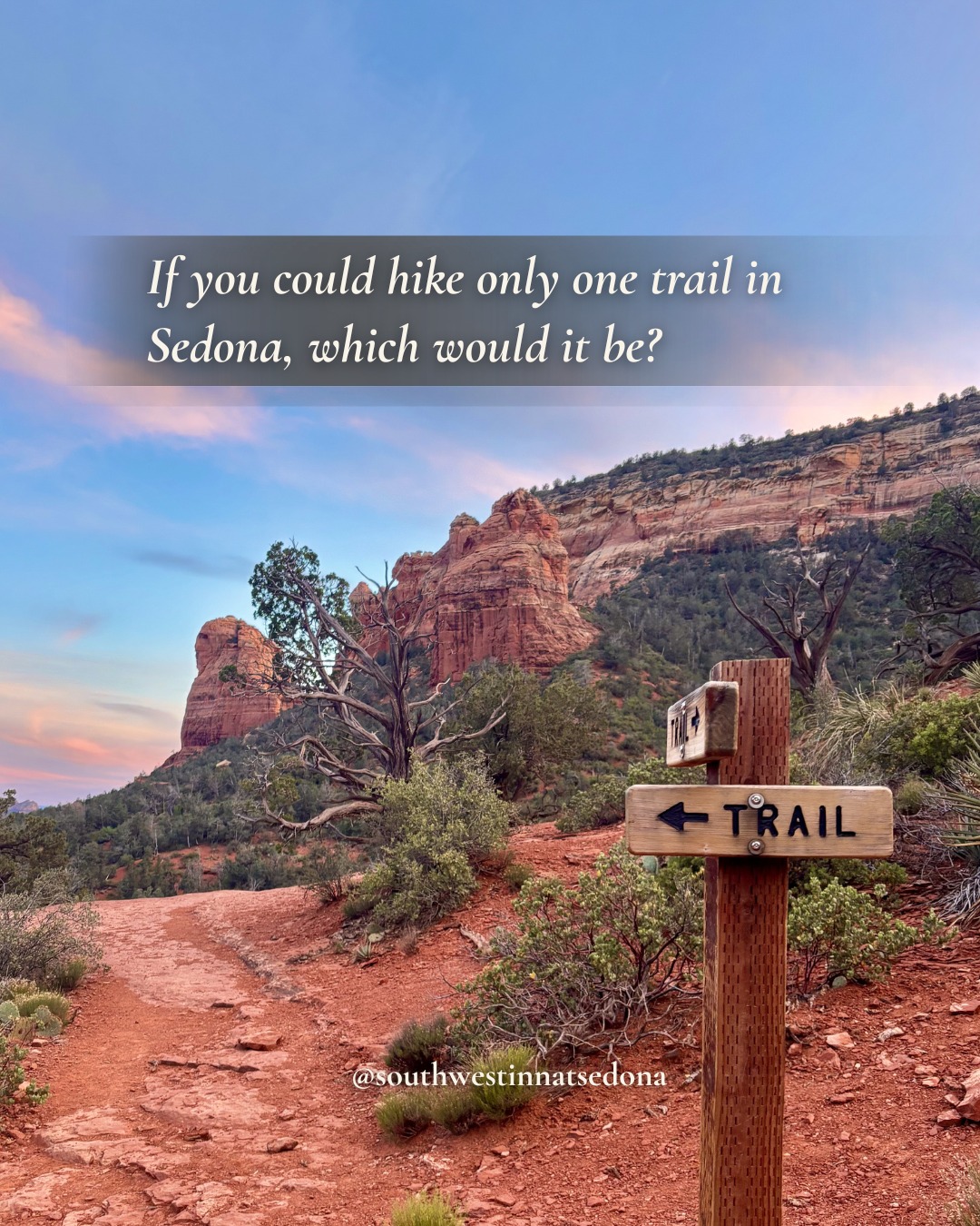 Sedona hikers, we need your help! ?
If someone only had time for one hike in Sedona, where would you send them?
We're curious to see which trail wins. ??
Stay close to Sedona's most iconic trails.
? Southwest Inn at Sedona
#SedonaArizona
#SouthwestinnatSedona
#CathedralRock
#DevilsBridge
#BellRock
#BoyntonCanyon