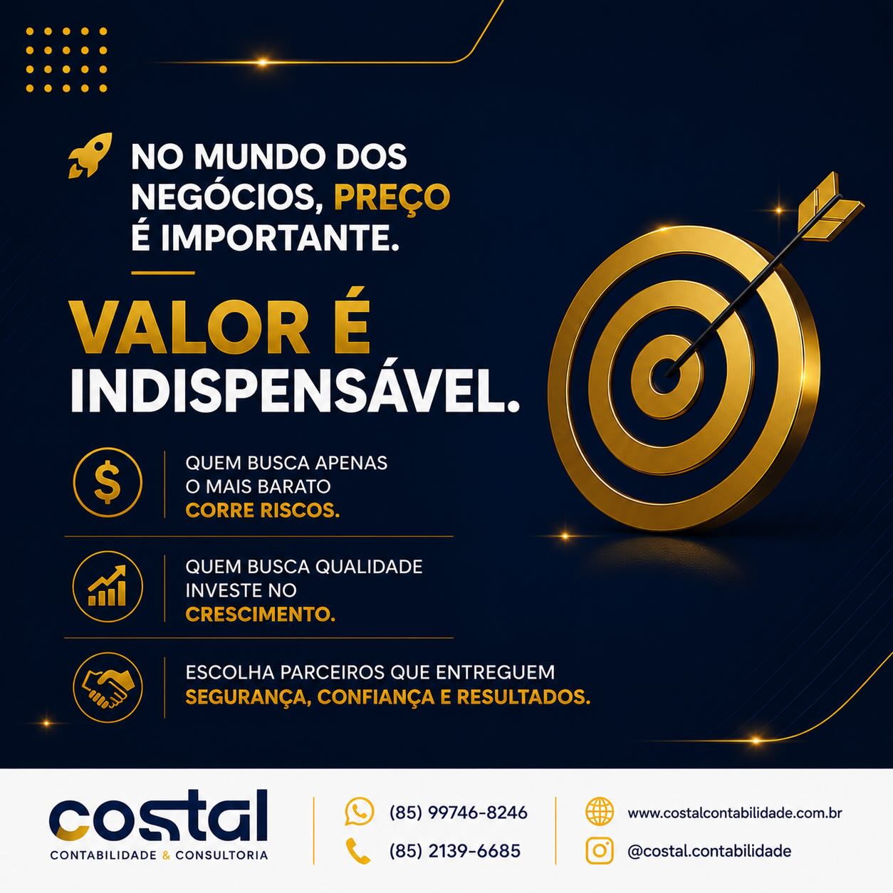 Muitas vezes, a opção mais barata parece ser a melhor escolha no momento. Porém, quando falamos de serviços que impactam diretamente o crescimento e a segurança da sua empresa, o verdadeiro diferencial está no valor entregue.
Quem busca apenas preço corre o risco de enfrentar retrabalho, prejuízos e insegurança.
Quem escolhe qualidade investe em tranquilidade, suporte, estratégia e resultados duradouros.
Na Costal Contabilidade & Consultoria, acreditamos que cada cliente merece atendimento próximo, soluções eficientes e a confiança de ter ao seu lado uma equipe comprometida com o sucesso do seu negócio.
? Valor não é custo.
? Valor é investimento.
? Valor é ter a parceria certa nos momentos que mais importam.
@contadorwilliamrichard, @costal.contabilidade
#costalcontabilidade #empreendedorismo #gestaoempresarial #Negócios #SucessoEmpresarialResultado
