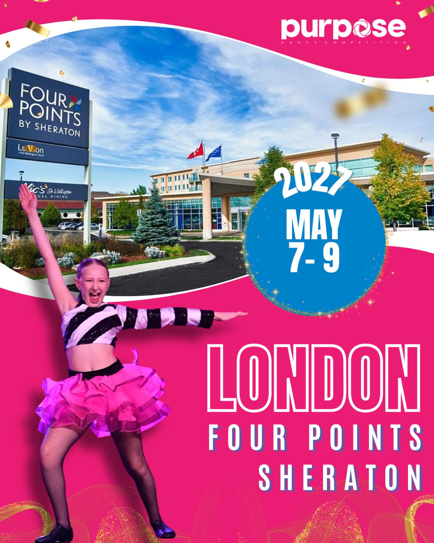 PURPOSE LONDON 2??? Due to incredible demand, we’ll be returning to the Four Points Sheraton for a second weekend from May 7-9, 2027! ?✨ More opportunities, more memories & twice the excitement for dancers, studios & families. Here’s why we LOVE this location??
?Ample rehearsal and changeroom space!
?On-site restaurant!
?Event space conveniently attached to the hotel!
?FREE on-site parking all weekend long!
DM or email us at info@purposedance.ca to reserve your spot today!?We can’t wait to dance with you!?
.
.
.
.
“THE COMPLETE COMPETITION EXPERIENCE”?✨
? info@purposedance.ca
? www.purposedance.ca
.
.
.
.
#purposedancecompetition #dance #danceOntario #danceCanada #London Brantford Hamilton Brampton Vaughan dancecompetition Ontario Canada dancewithpurpose 2027 dancecomp compszn 2027dance purposedance2027 thecompletecompetitionexperience