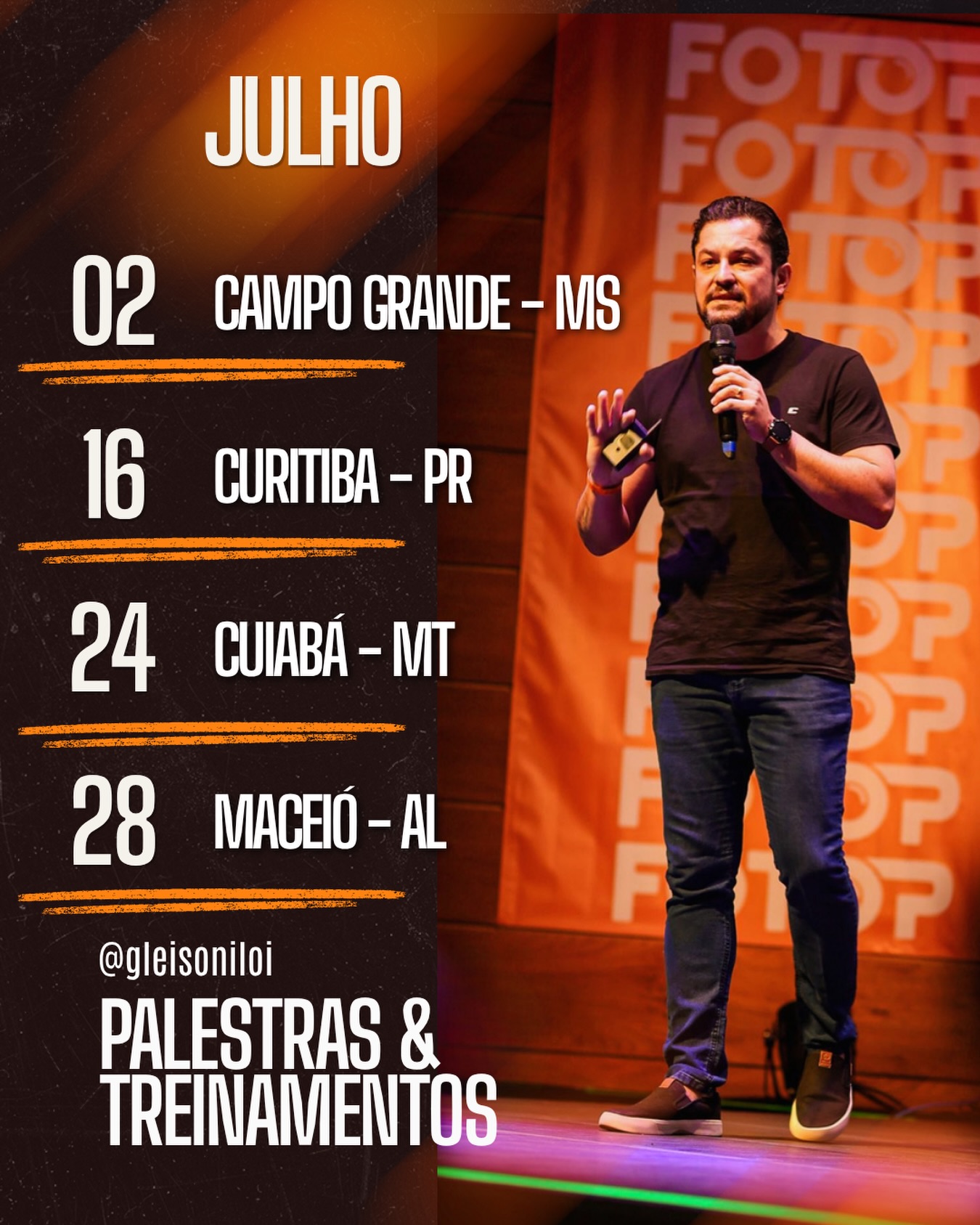Julho começou com tudo por aqui e será especial! ✈️
Serão 4 cidades em 4 diferentes estados onde terei a honra de levar minha mensagem, compartilhar e gerar movimento para profissionais e empresários de 3 diferentes regiões do nosso país ??
4 palestras especiais dentro do Workshop Fotop, organizados pela @fotopfotografos e @fotopbroficial
Minha missão é levar leveza e resultados para meus mentorados, e poder fazer disso meu trabalho expandindo para ainda mais pessoas é motivo de muito orgulho e responsabilidade ?
Entramos no segundo semestre e esse é um momento chave, onde quem direcionar energia e esforços para crescer e avançar, vai conquistar muito, e poder ser um impulsionador e um guia de profissionais nesse crescimento é fantástico!
Lugares especiais, grandes eventos e muita coisa boa pela frente. Segundo semestre será fortíssimo! ?
As inscrições para os 4 eventos que palestrarei podem ser feitas no link da bio da @fotopfotografos
Fala pra mim, em qual desses eventos vamos nos encontrar?
02/07 em Campo Grande - MS
16/07 em Curitiba - PR
24/07 em Cuiabá - MT
28/07 em Maceió - AL
Vamos com tudo! Grandes coisas por vir!